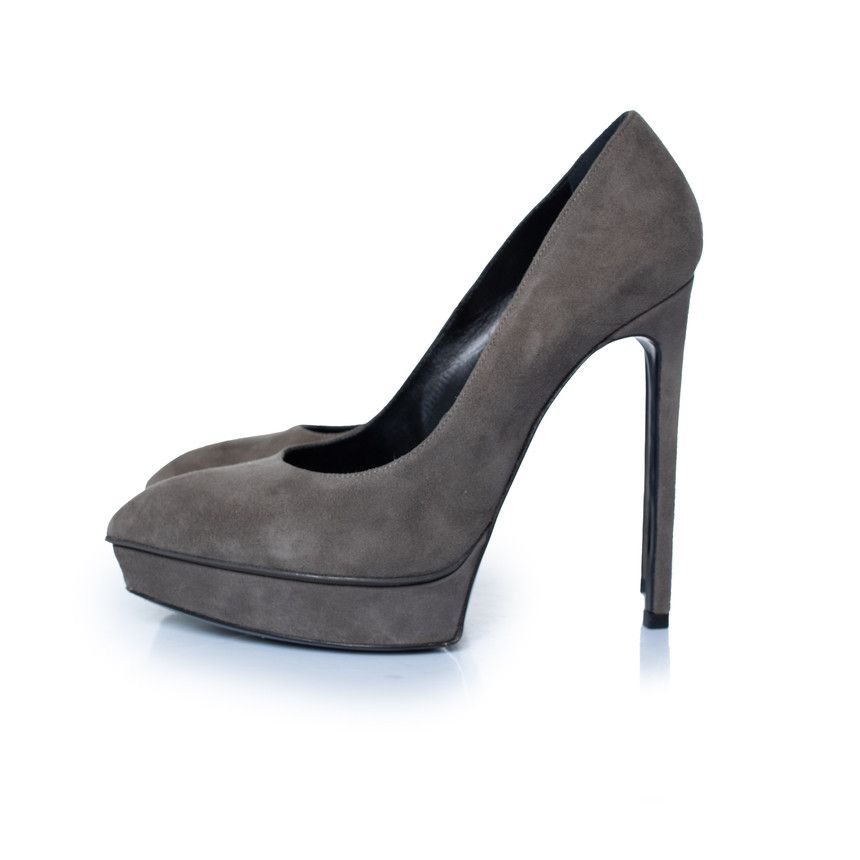 Saint Laurent Paris Saint Laurent, Grey suede janis pump Size US 6.5 / IT 36.5 - 2 Thumbnail