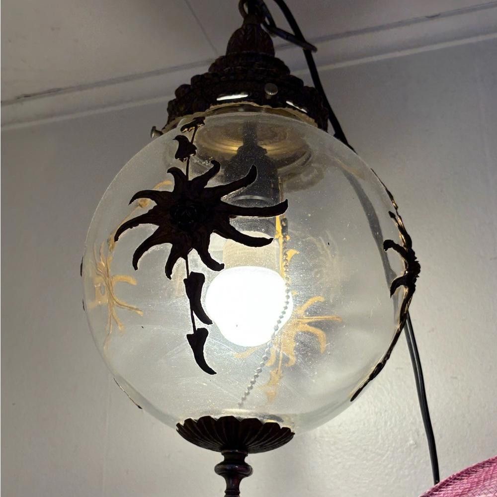 Designer Antique Hanging Light with Glass Globe and Metal Sun Decor Size ONE SIZE - 3 Thumbnail