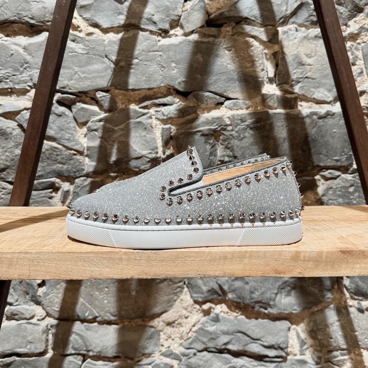 Christian Louboutin Christian Louboutin Silver Glitter Pik Boat Slip-on Sneakers Size US 6 / IT 36 - 5 Thumbnail