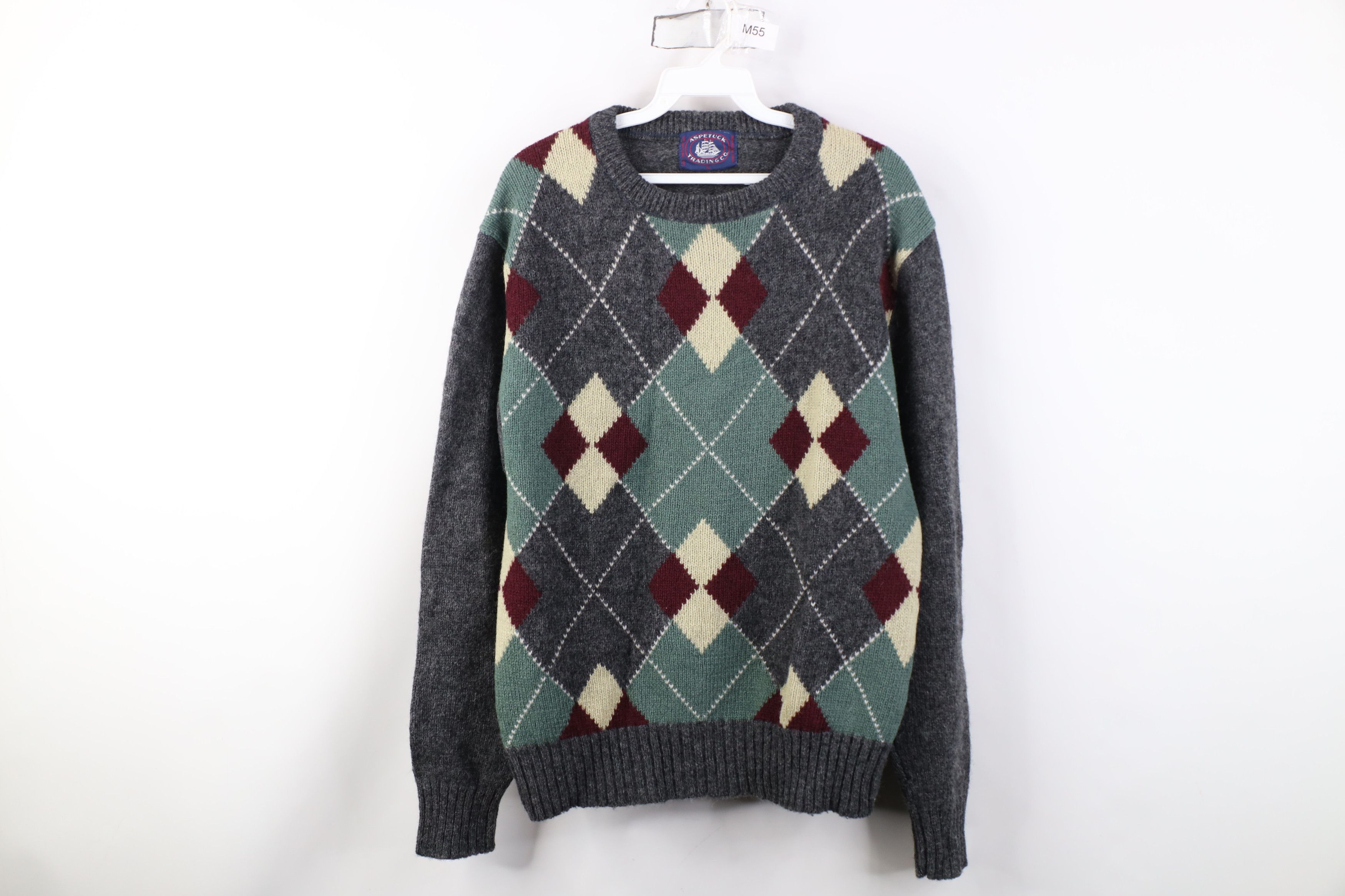 Vintage 70s Streetwear Wool Knit Argyle Diamond Sweater