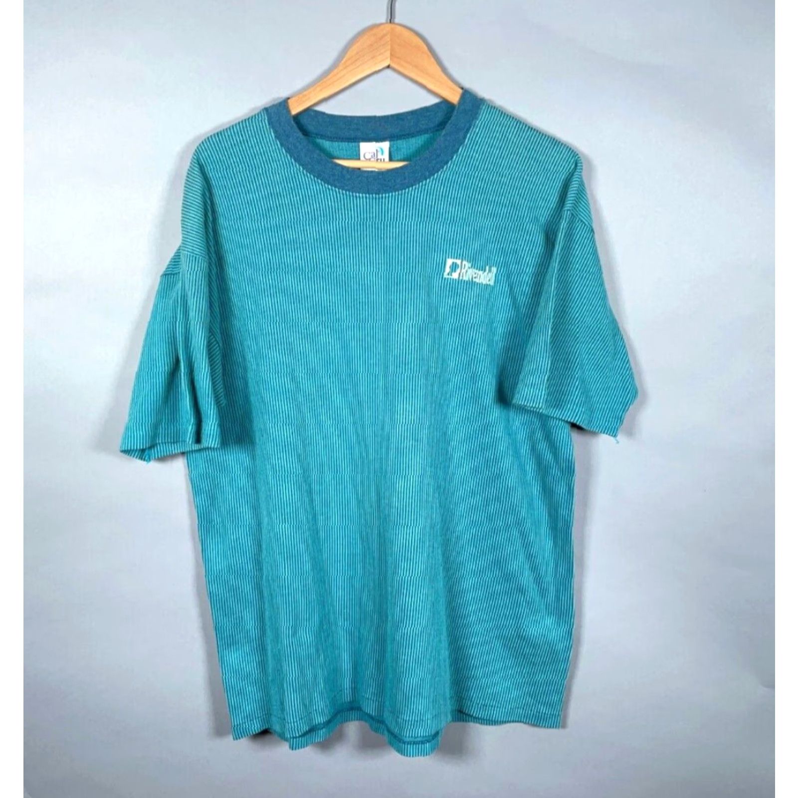Vintage VINTAGE Cal Cru T-Shirt Men XL Green Stripe Embroidered Logo 90s Rivendell Single Stitch Shirt Size US XL / EU 56 / 4 - 2 Thumbnail