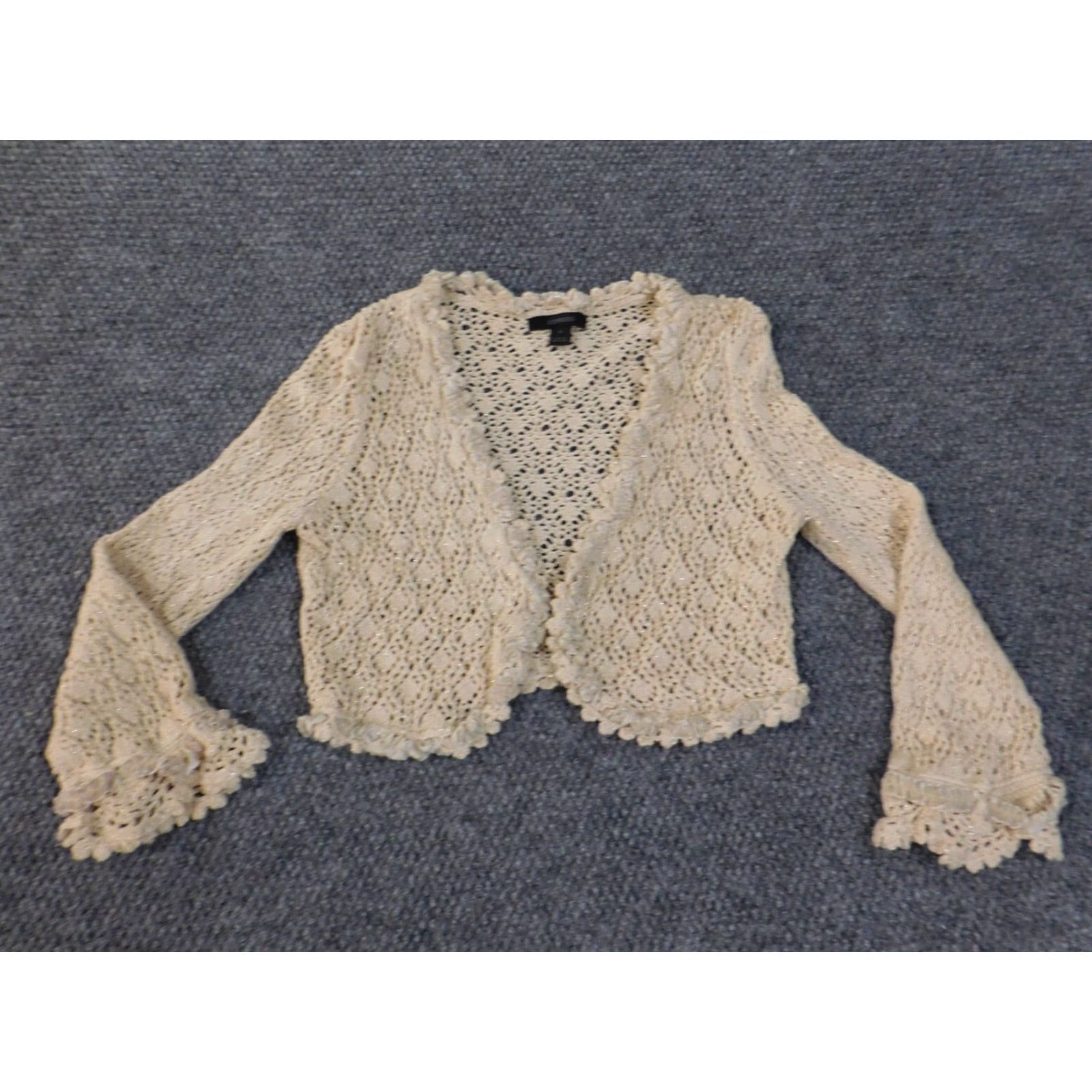 Express Express Womens Medium beige open eyelet shawl hollow cardigan Shirt? Size M / US 6-8 / IT 42-44 - 4 Thumbnail