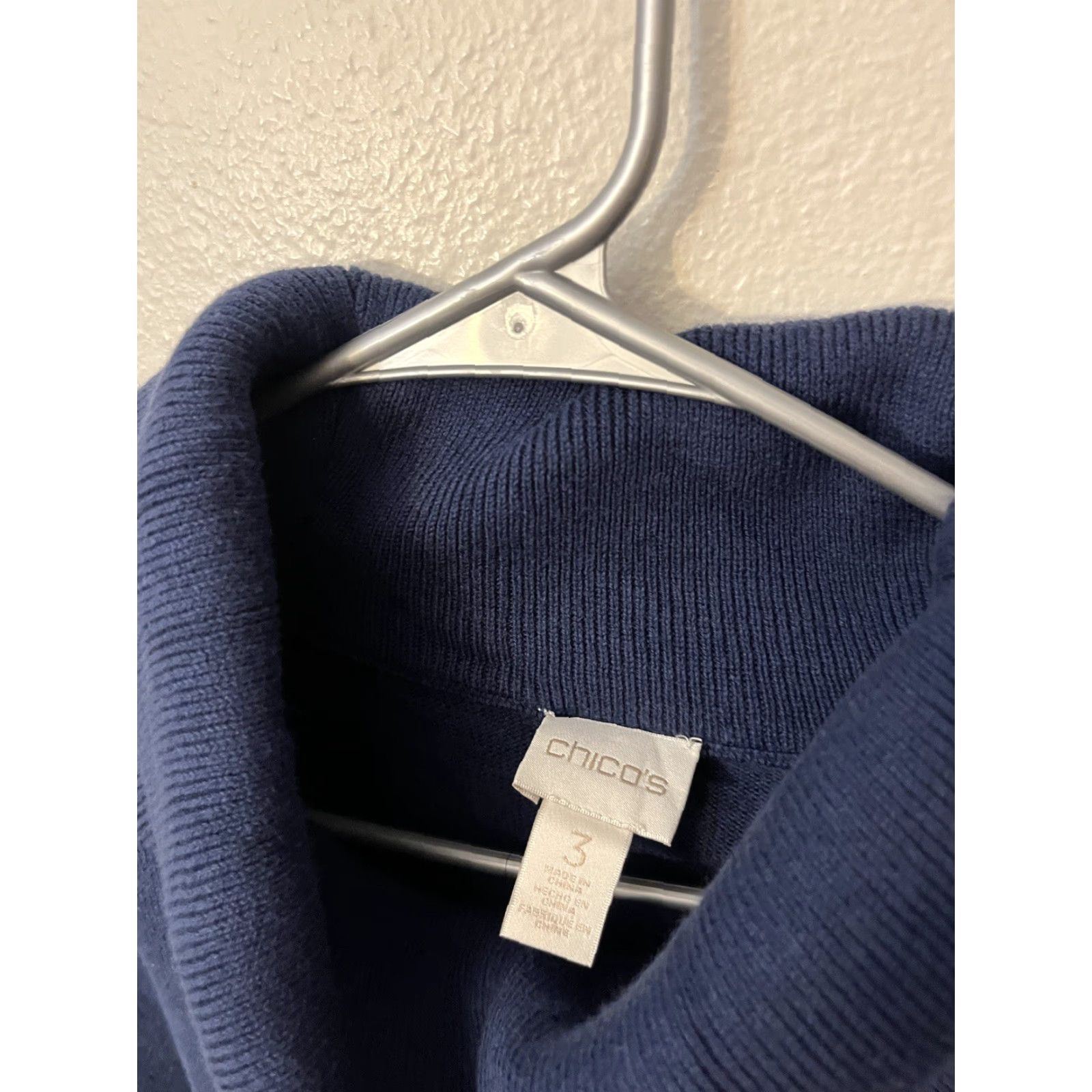 Vintage Chico's Women’s Blue Cowl Neck Tunic Sweater Size 3 Holidays Shirt Women Pullover Knit Vintage (adjusted to fit rules) Size XS / US 0-2 / IT 36-38 - 2 Thumbnail