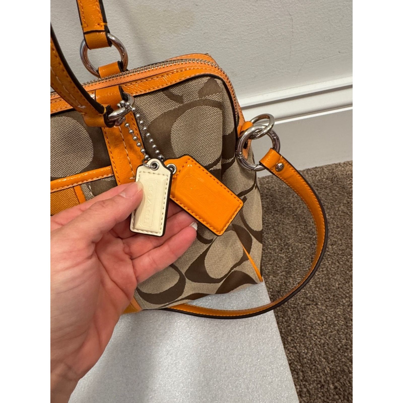 Coach 🍊 PRISTINE NWOT Coach Signature Stripe Satchel — Orange Size ONE SIZE - 6 Thumbnail