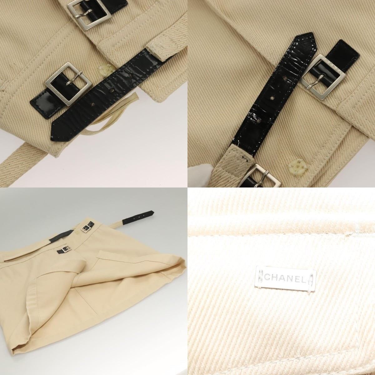 Chanel Chanel Skirt Denim Leather Beige CC Size 28" / US 6 / IT 42 - 4 Thumbnail