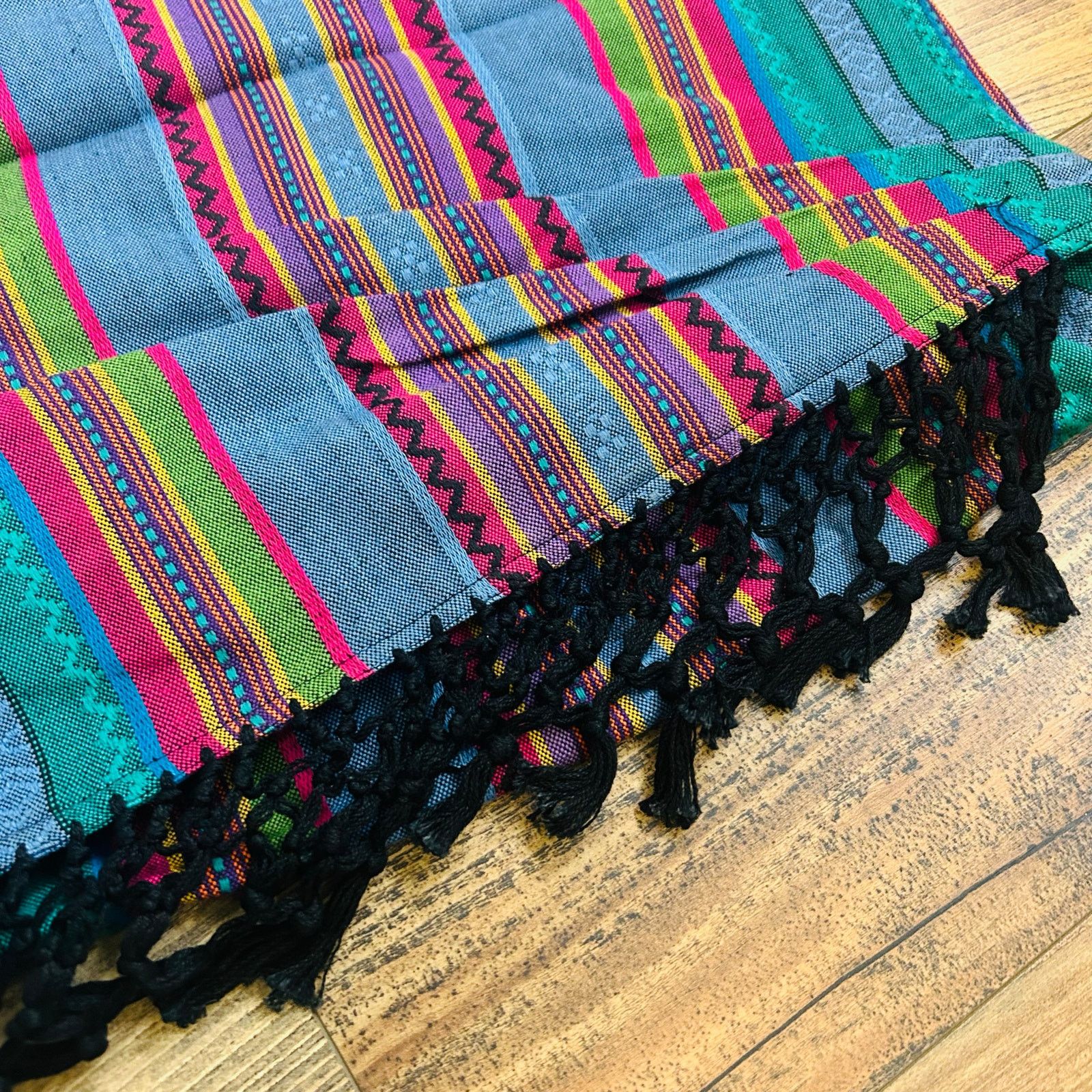 Vintage 90s Vintage Boho Mini Skirt Striped Fringe Cotton Large Size 31" - 7 Thumbnail