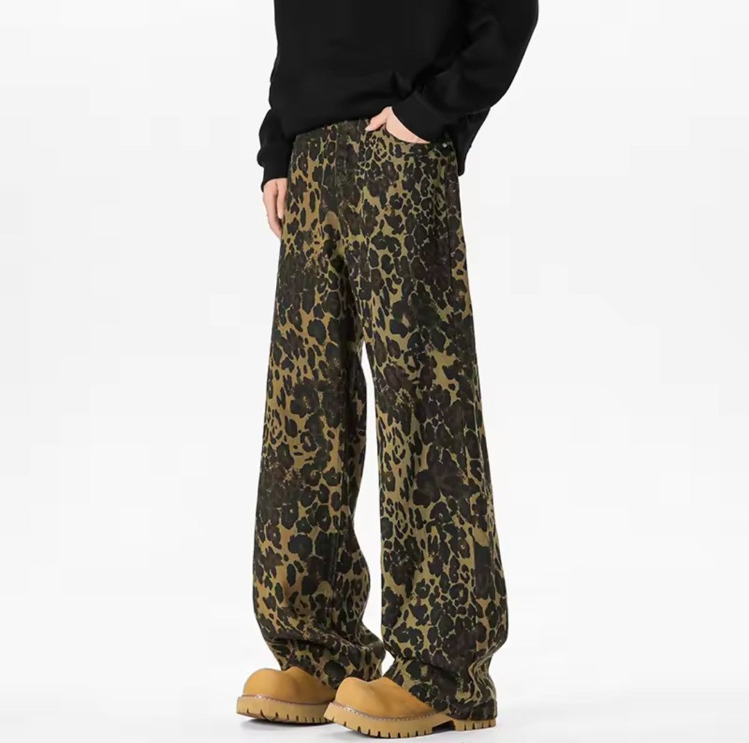 Japanese Brand × Jean Street Vintage Loose Wide Leg Leopard Print Street Pants Size US 31 - 1 Thumbnail