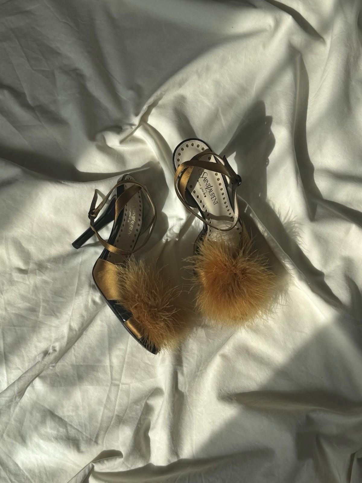 Saint Laurent Paris !NEW S/S 2005 Yves Saint Laurent Runway Satin Feather Heels Size US 7.5 / IT 37.5 - 3 Thumbnail