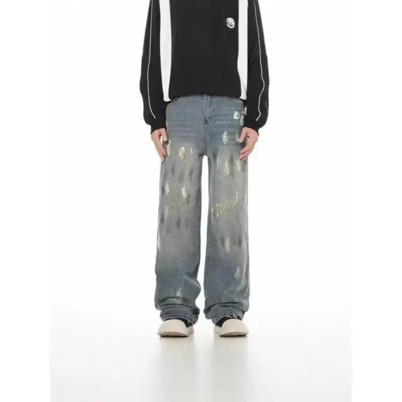 Japanese Brand Retro loose high street splashed graffiti jeans Size US 32 / EU 48 - 1 Thumbnail