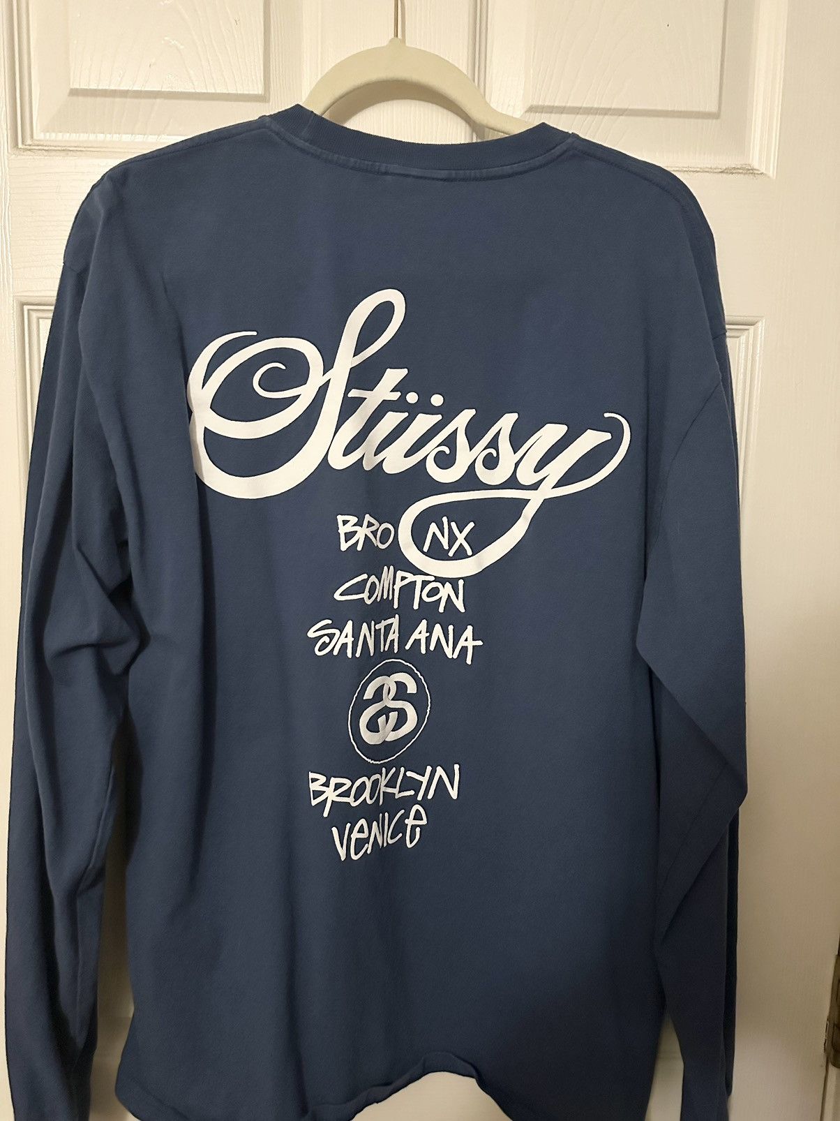Stussy Long Sleeve Tee L Oversized UNI Graphic Logo Print Designer  Streetwear