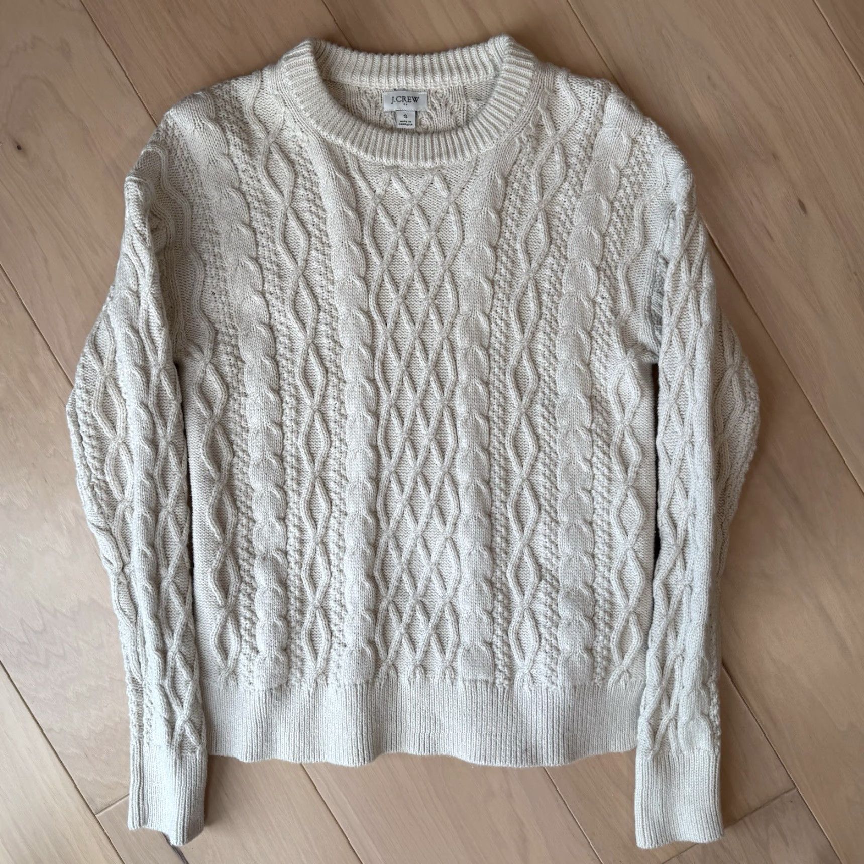 J.Crew J. Crew Fisherman Sweater Women's Small Cream Cotton Cable Knit Pullover Winter Size S / US 4 / IT 40 - 2 Thumbnail