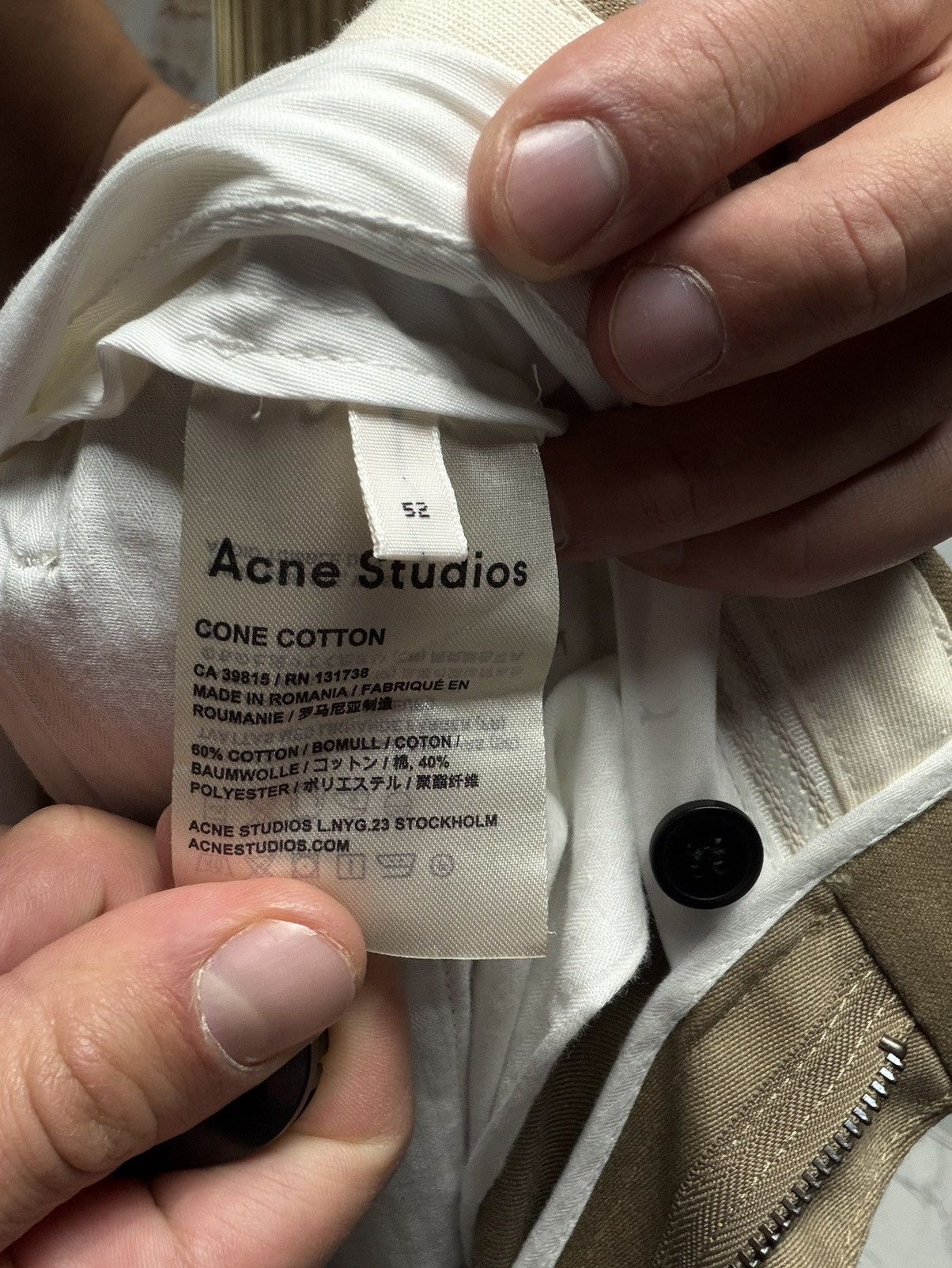 Acne Studios Acne Studios Cone Cotton Beige Mens Pants Classic Size US 33 - 7 Thumbnail
