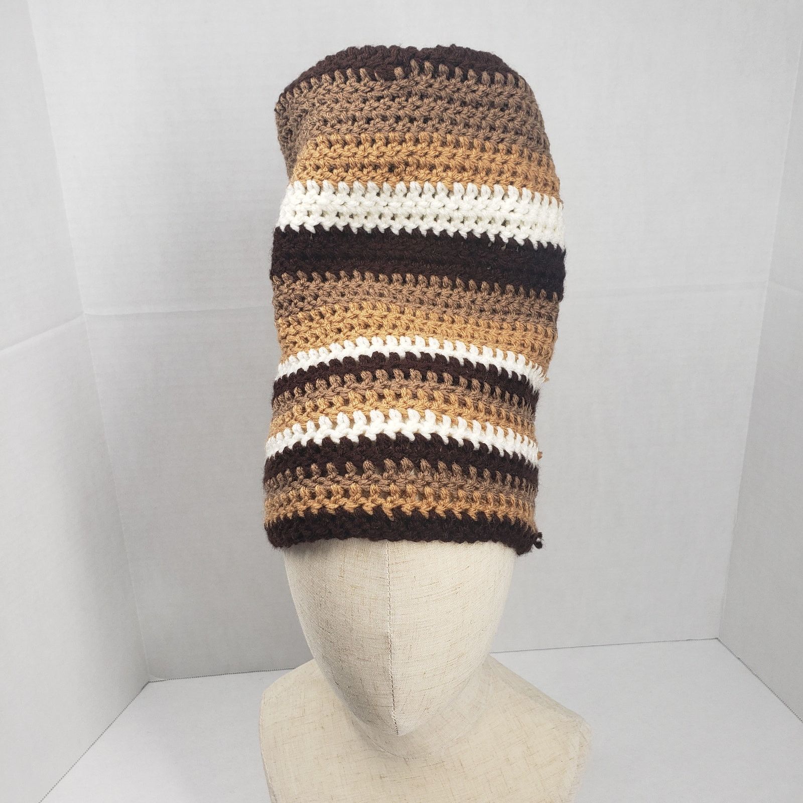 Handmade Crochet Slouchy Beanie Hat Brown Striped Handmade Dreadlock Size ONE SIZE - 10 Thumbnail