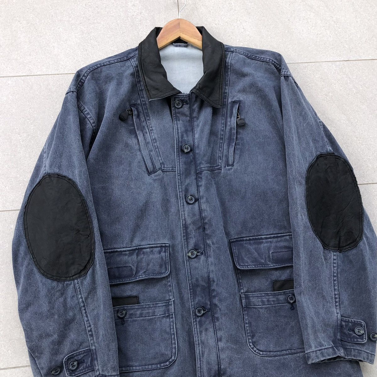Vintage Vintage SENT HOMME Sun Faded Denim Leather Baggy Jacket Size US M / EU 48-50 / 2 - 7 Thumbnail