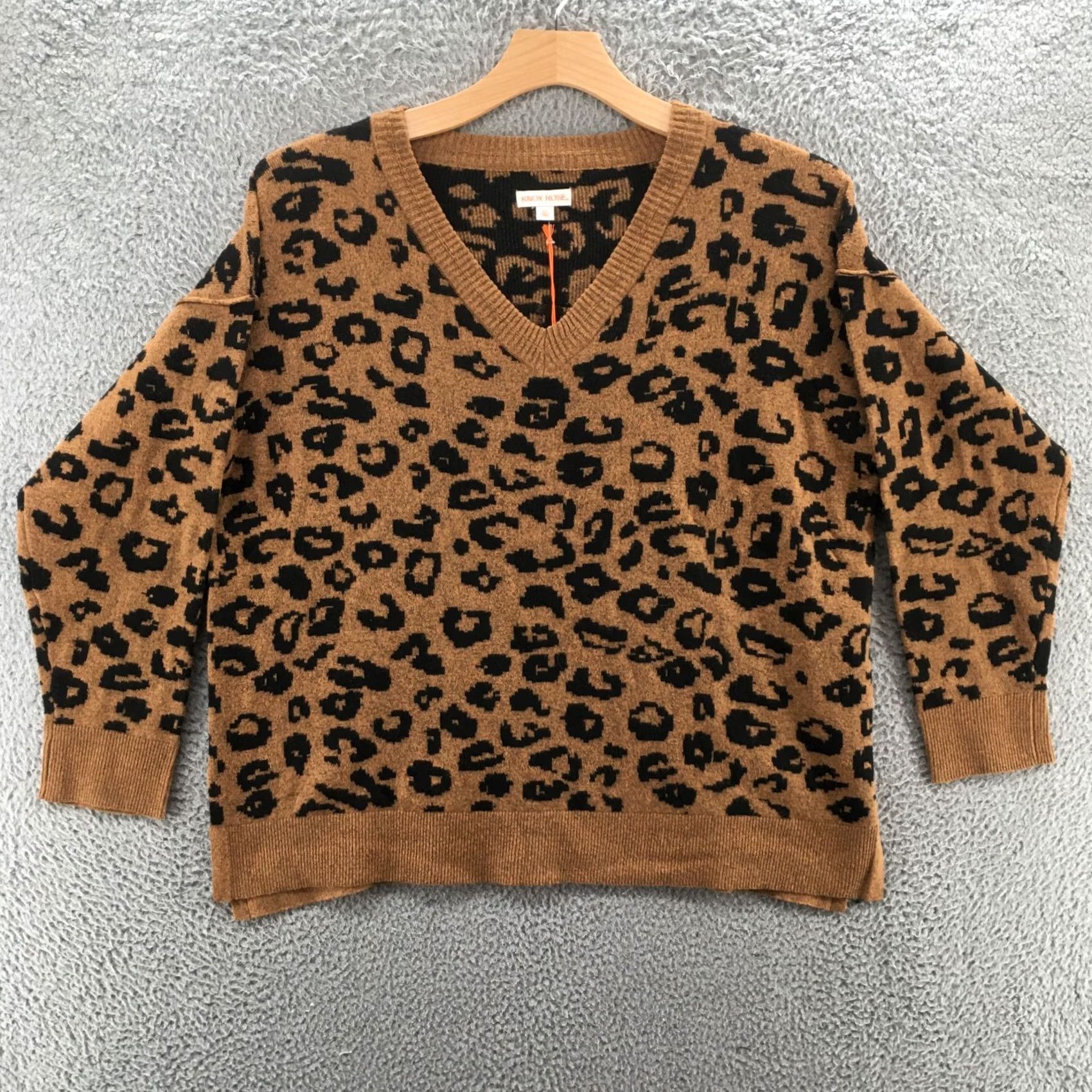 Vintage Knox Rose V-neck Sweater Women 2XL Brown Leopard Knit Pullover Casual NEW Size XXL / US 16-18 / IT 52-54 - 2 Thumbnail