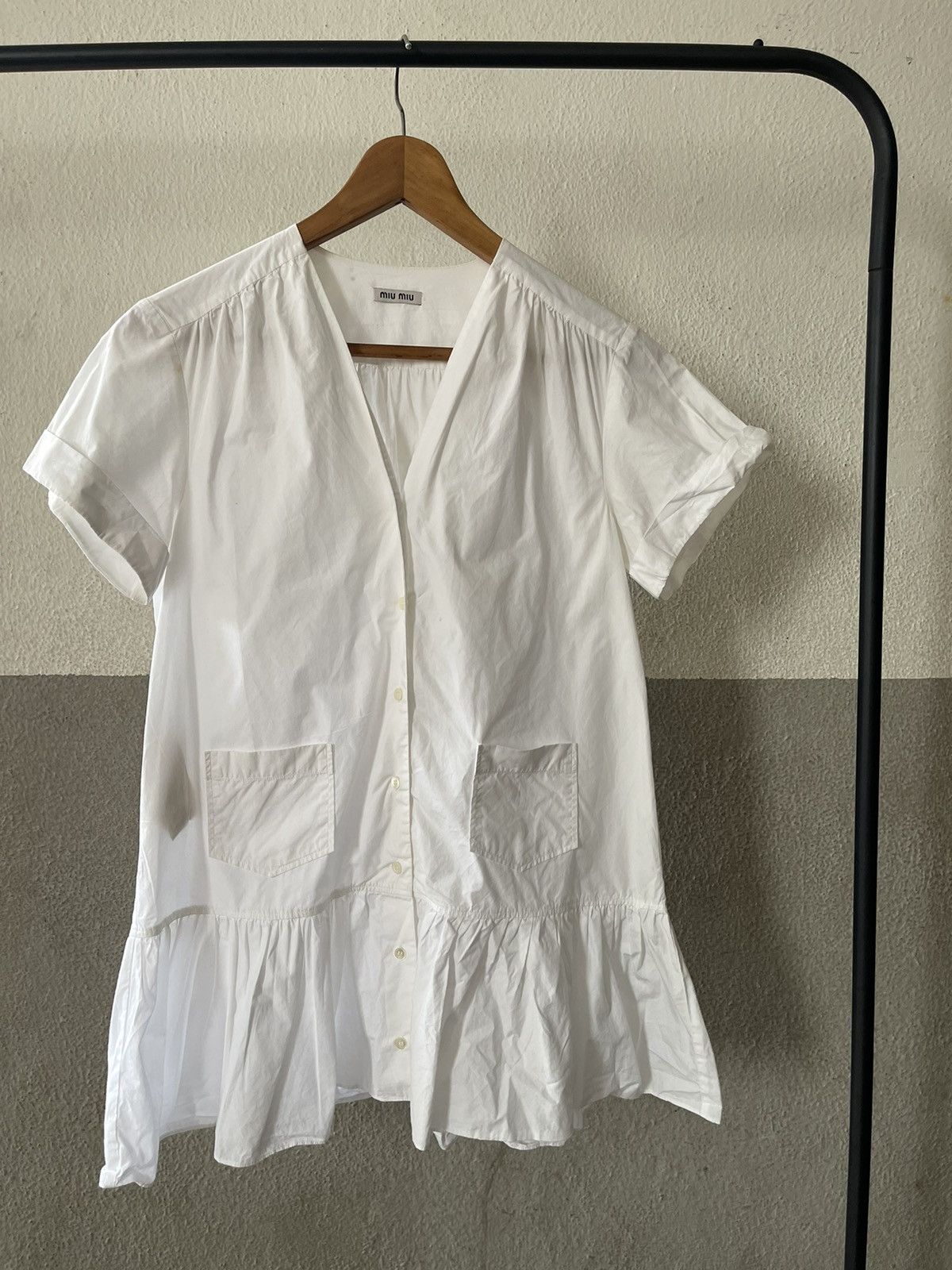Miu Miu Miu Miu White Ruffle-Hem Blouse Size S / US 4 / IT 40 - 1 Thumbnail