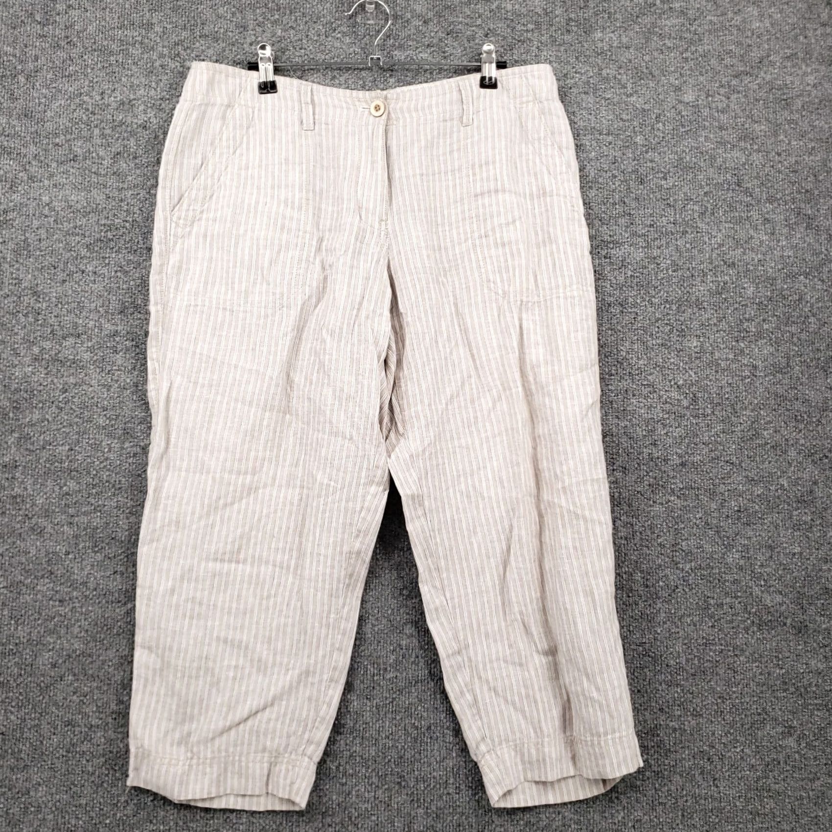 Tommy Bahama Tommy Bahama Pants Women Beige Capri Striped Flat Front Linen Mid Rise Pocket Size 28" / US 6 / IT 42 - 2 Thumbnail