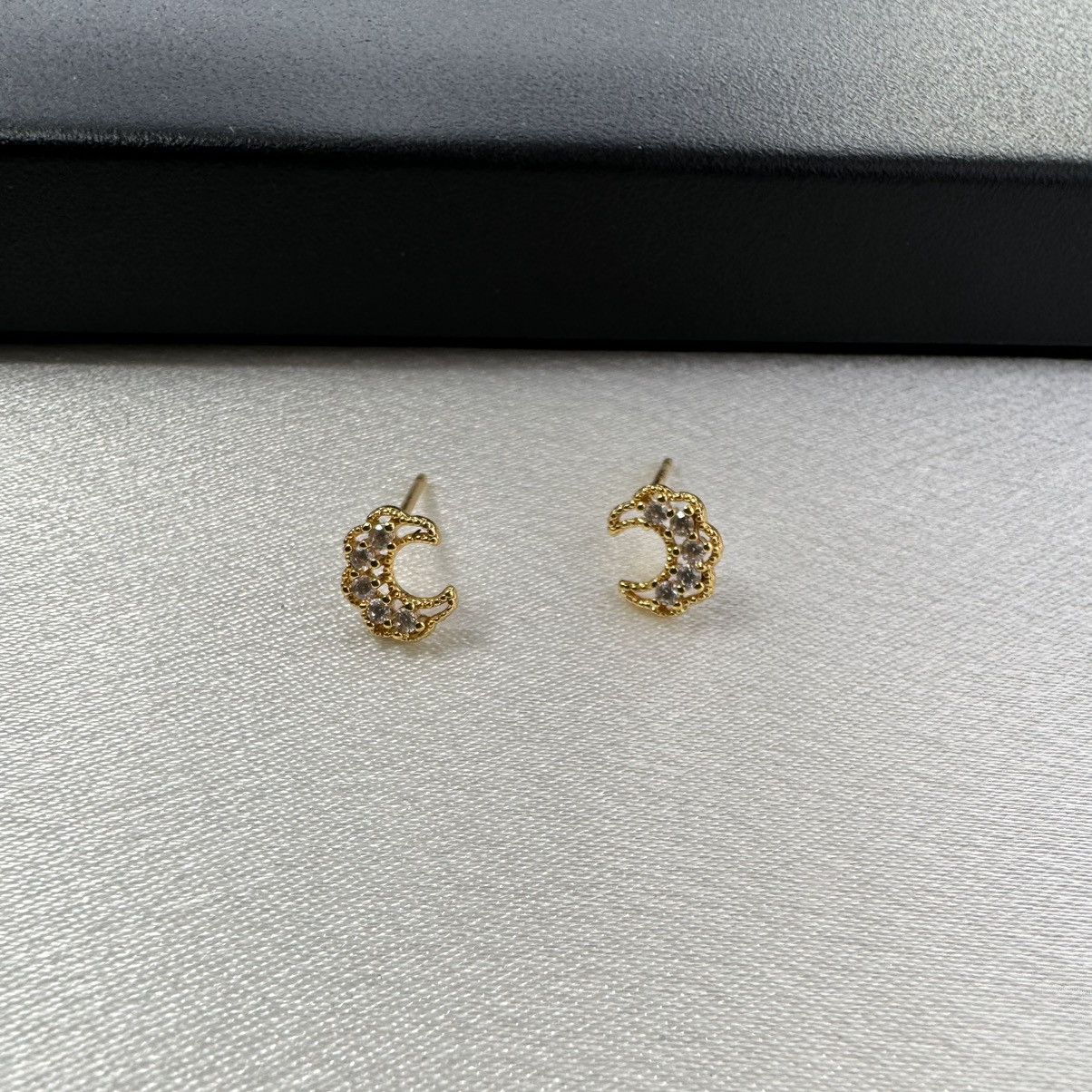 Designer Small CZ Moon Stud Earrings for Women Size ONE SIZE - 1 Thumbnail