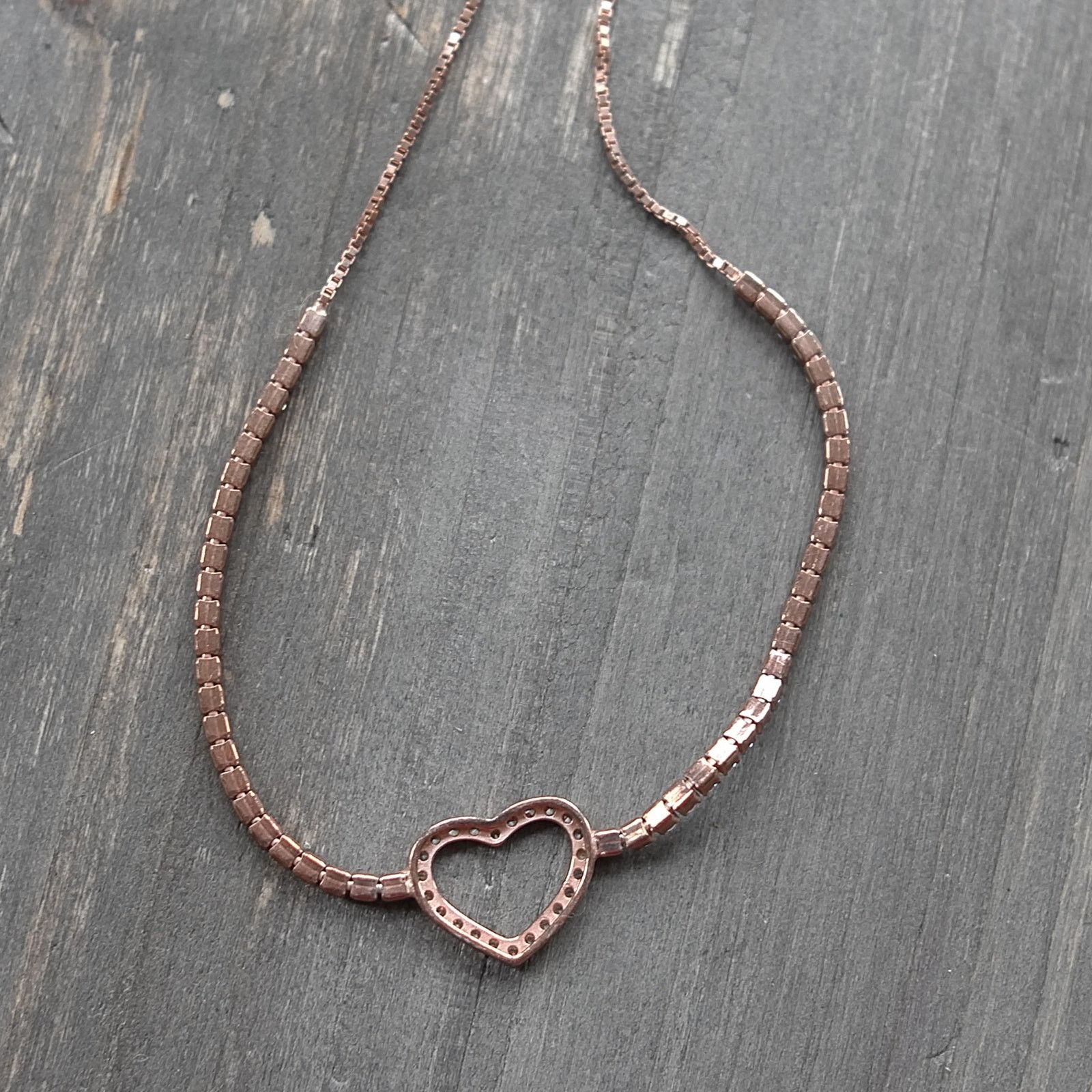 The Unbranded Brand Sterling Silver Heart Bracelet Rose Gold Plated Adjustable Size ONE SIZE - 5 Thumbnail