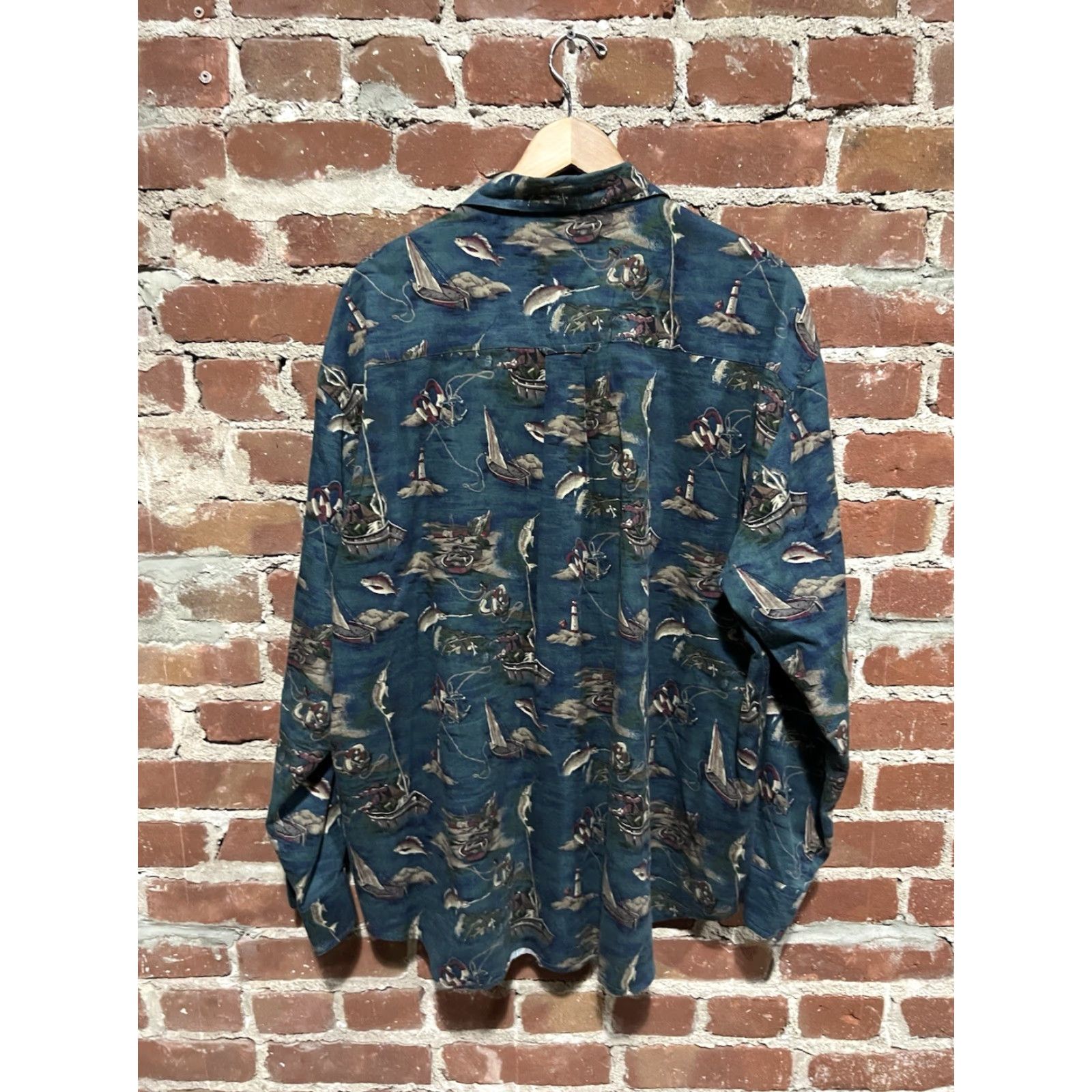 Bill Blass VINTAGE Bill Blass Shirt Fishing Marlin Boat Fisherman Fish Print BLUE XL Men Button-Up Collared 90s Casual Formal Fish Theme Size US XL / EU 56 / 4 - 2 Thumbnail
