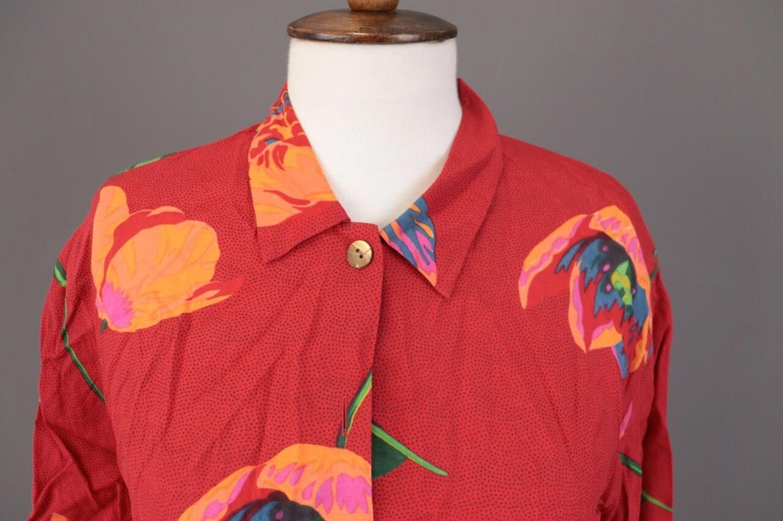 Christian Dior Monsieur Mondi The Company Red Floral Short Sleeve Blouse Shirt Size M / US 6-8 / IT 42-44 - 2 Thumbnail