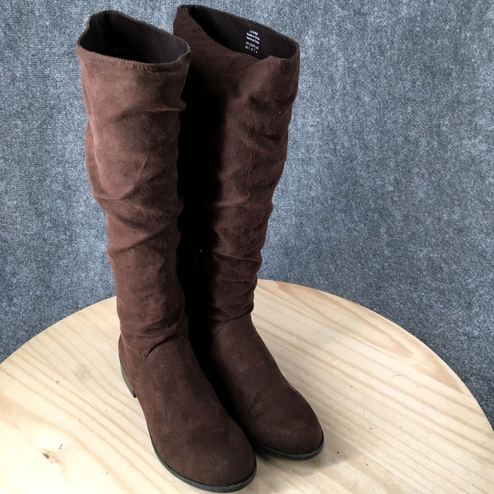 Vintage Kelly & Katie Boots Womens 6.5 M Lilyana Tall Knee High Brown Fabric Zip Heels Boots Size US 7 / IT 37 - 3 Thumbnail