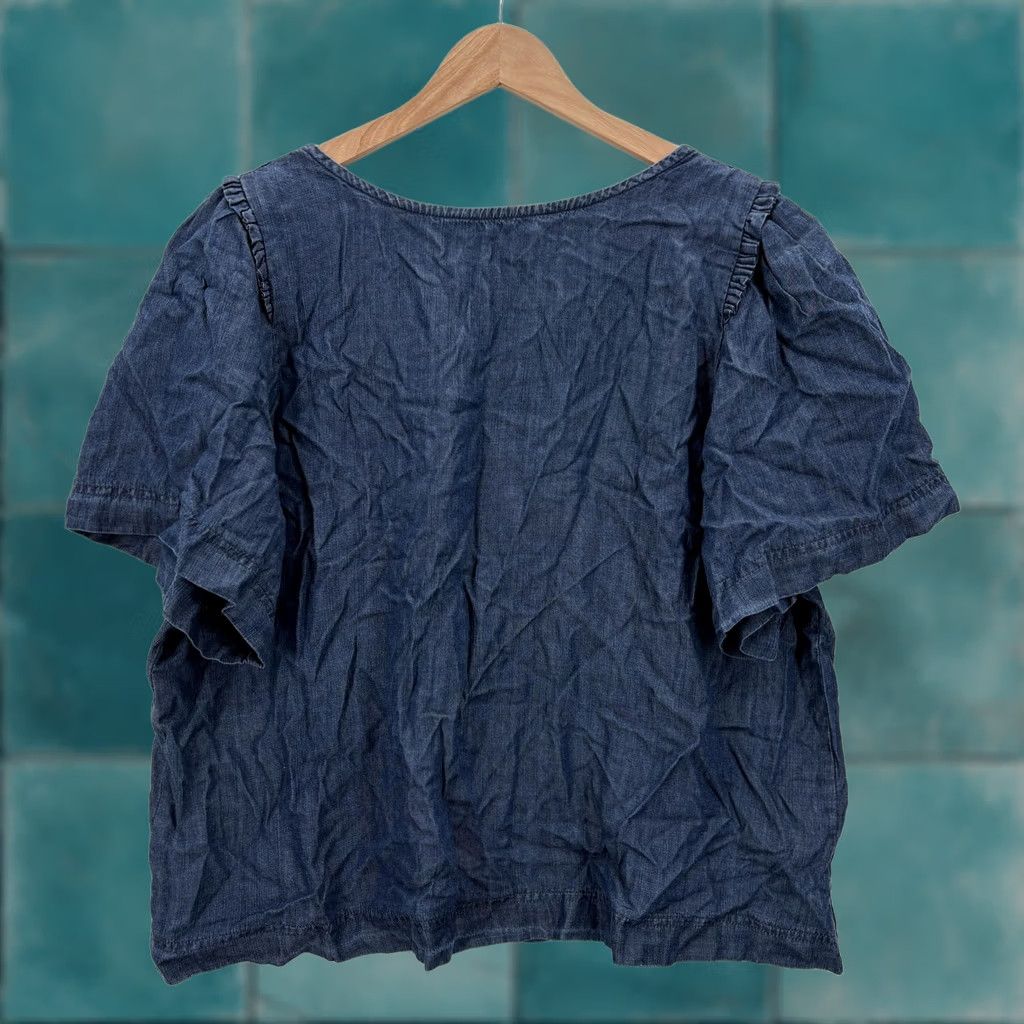 Vintage New York & Company Shirt Womens XL Blue Lyocell Chambray Peasant Boho Lagenlook Puff Sleeve Ruffle Size XL / US 12-14 / IT 48-50 - 1 Thumbnail