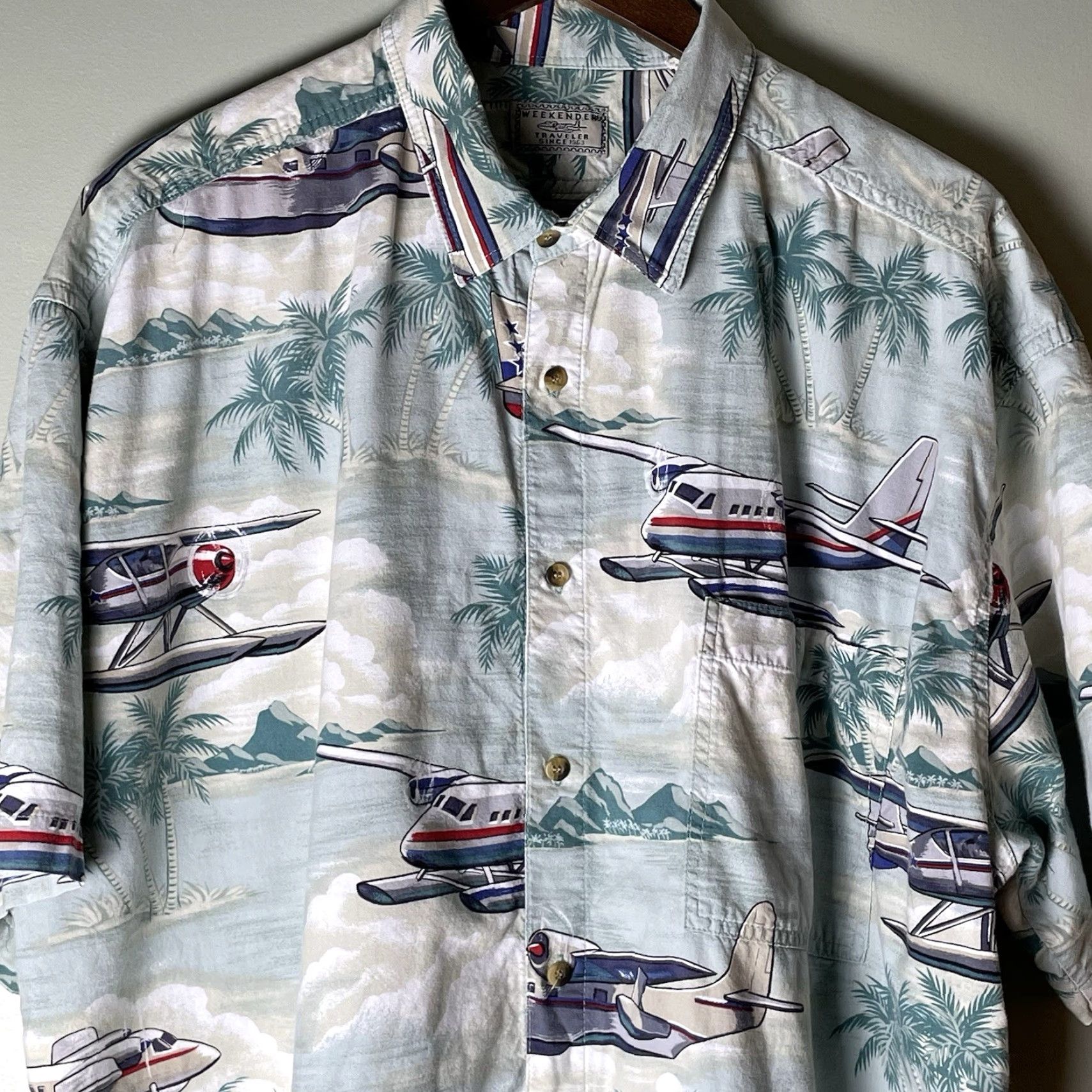 Vintage VINTAGE Weekender Shirt Mens 2XL Blue Airplane Hawaiian Retro Aloha Travel Casual Short Sleeve Button-Up Size US XXL / EU 58 / 5 - 3 Thumbnail