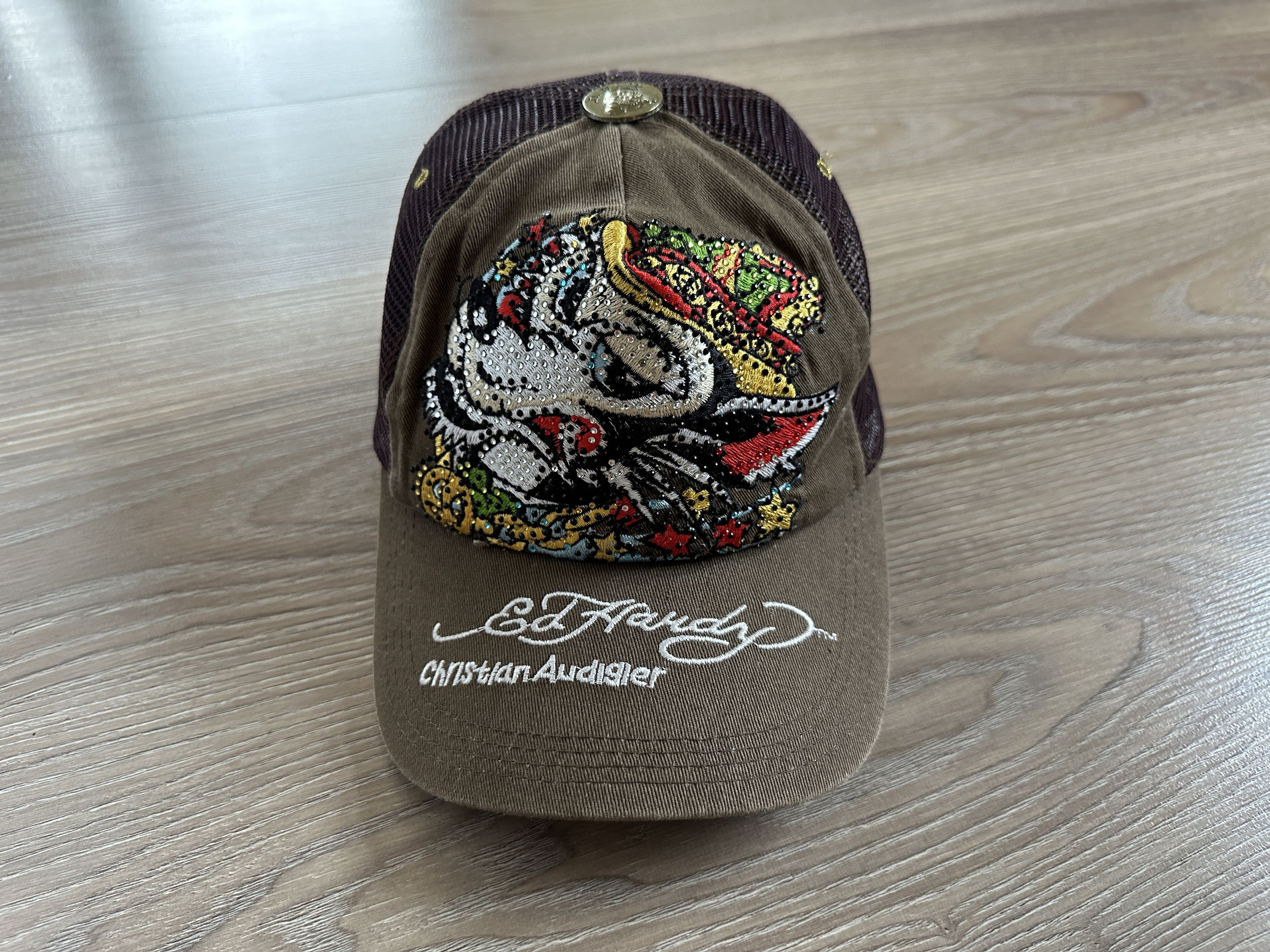 Christian Audigier × Ed Hardy × Vintage Vintage Ed Hardy Brown Cap Trucker Size ONE SIZE - 3 Thumbnail