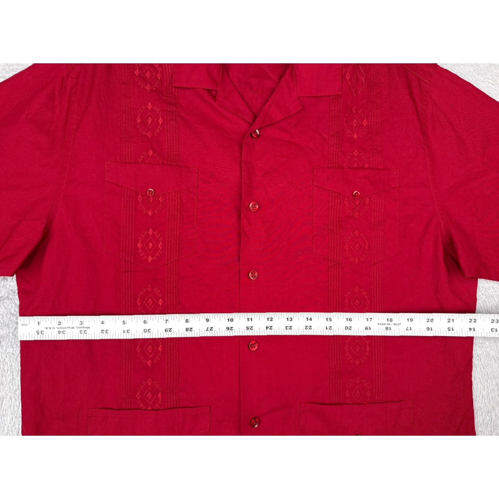 Cubavera Cubavera Shirt Men L Red Button-Up 4 Pocket Polyester Blend Casual Resort Aloha Beach Hawaiian Vacation Size US L / EU 52-54 / 3 - 7 Thumbnail
