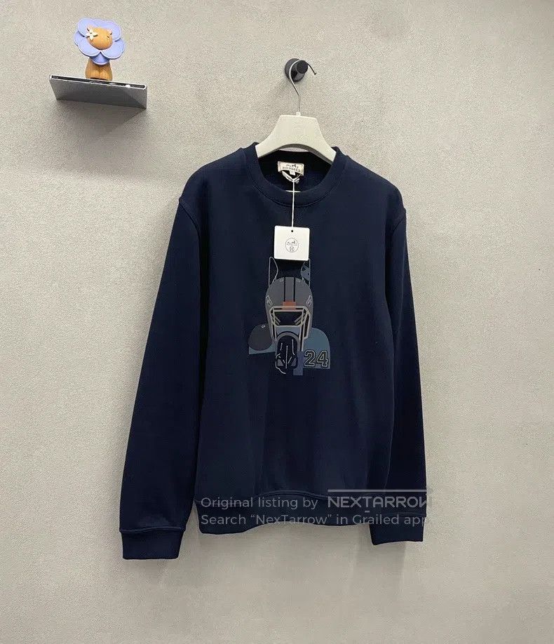 Hermes Hermes Navy Sweatshirt with Animal and Number Print Design Size US L / EU 52-54 / 3 - 3 Thumbnail