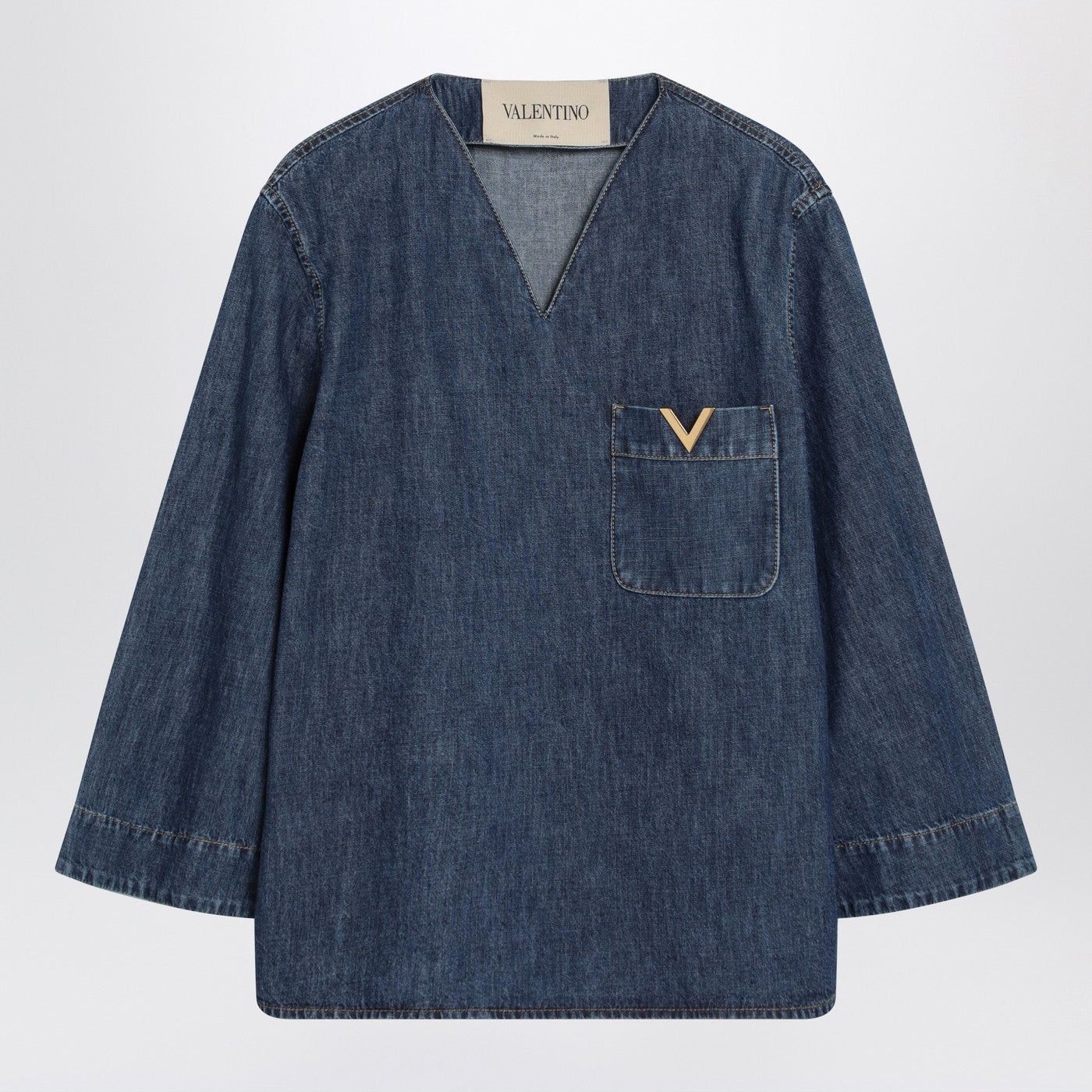 Valentino Denim Shirt With V Gold Details, Women's (Size Small)