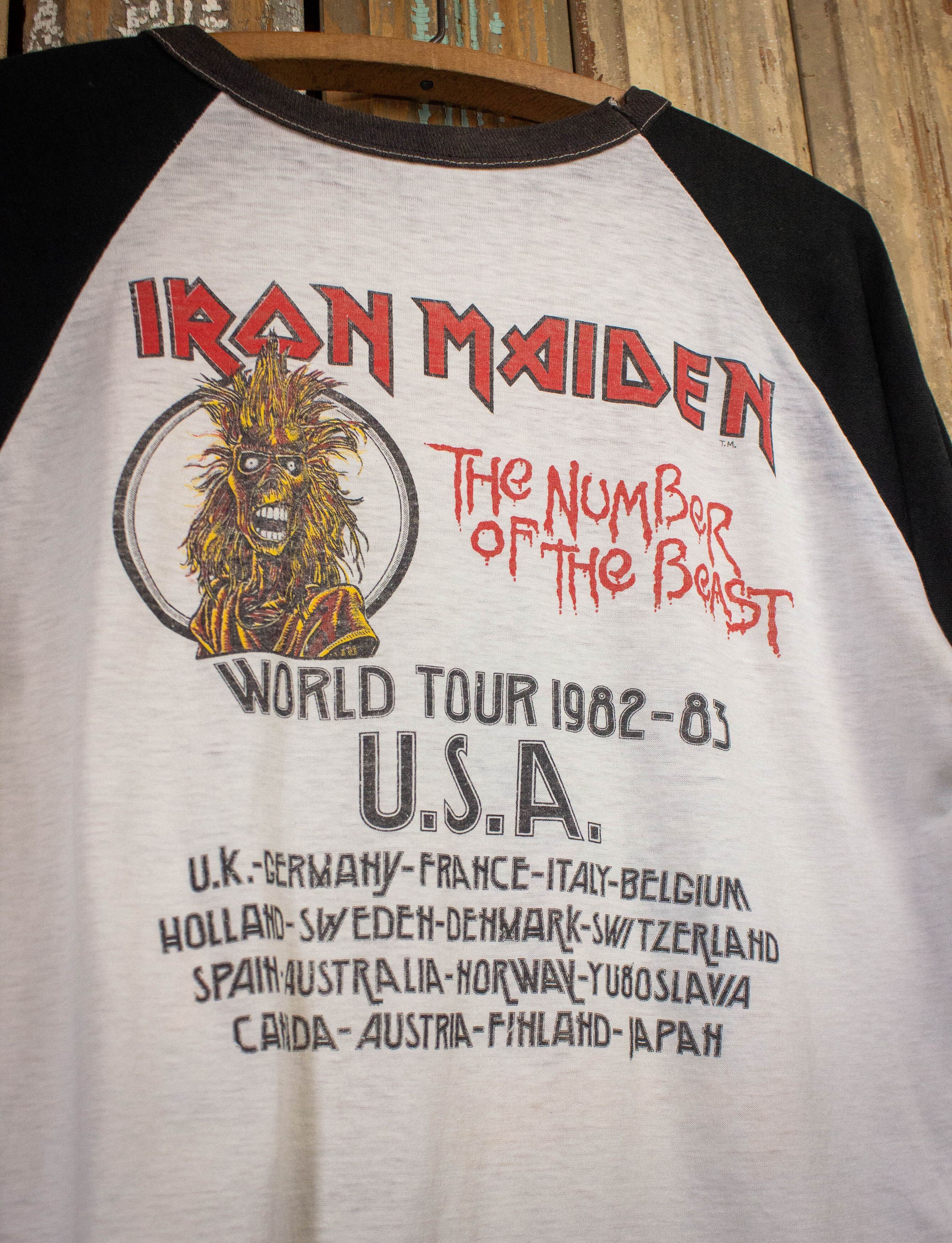 Vintage Iron Maiden 1982 The Number of The Beast Tour Raglan T Shirt Size US M / EU 48-50 / 2 - 4 Thumbnail