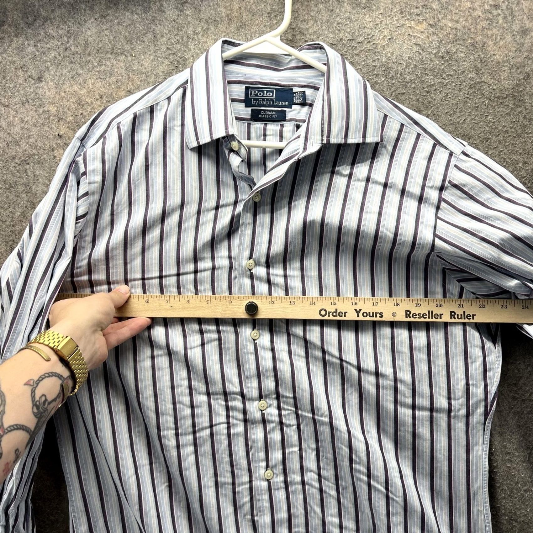 Polo Ralph Lauren VINTAGE Ralph Lauren Shirt Mens 15.5 33 Blue Purple Stripe Curham Classic Oxford Size US L / EU 52-54 / 3 - 6 Thumbnail