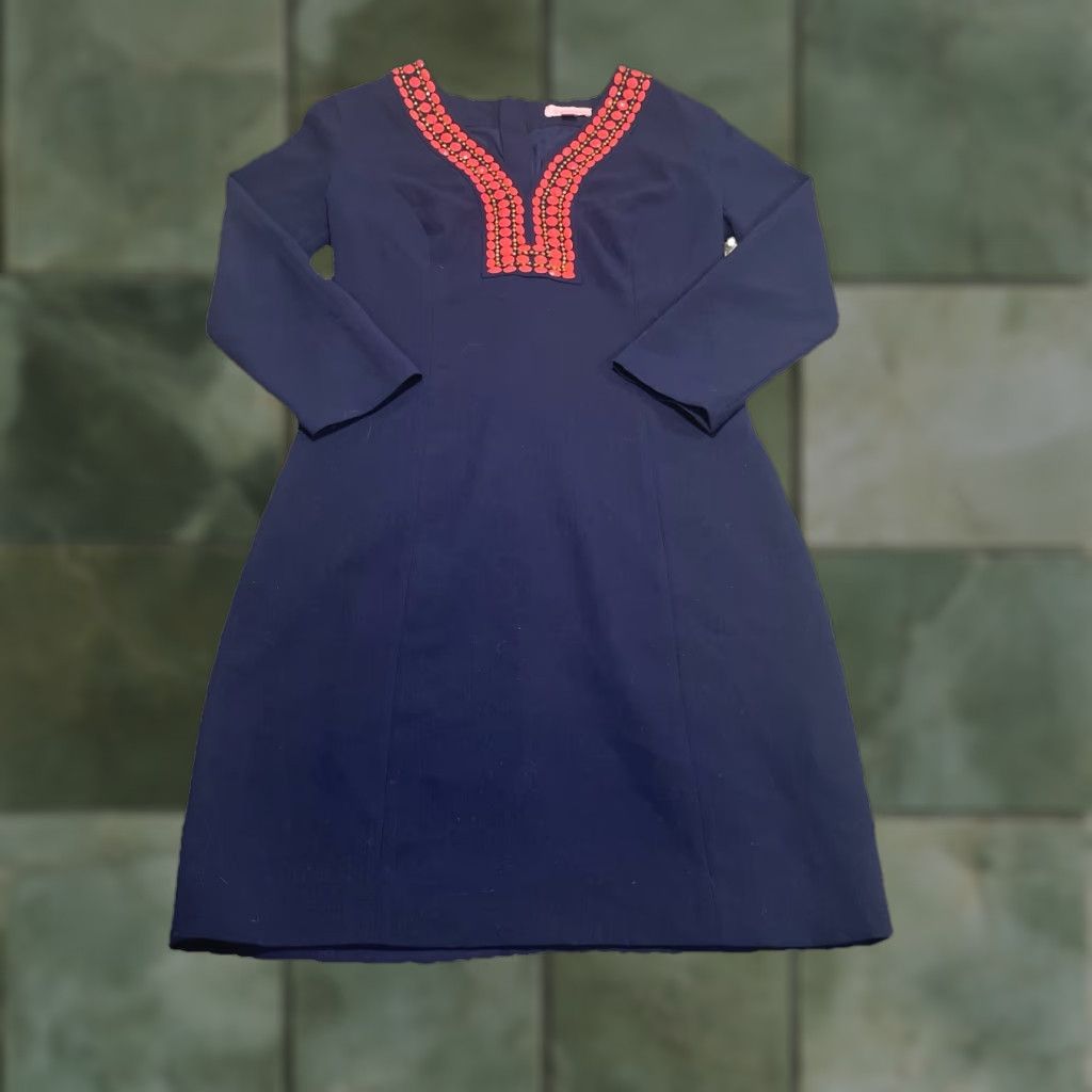 Lilly Pulitzer Lilly Pulitzer Navy Bennett Beaded Shift Dress 0 Womens Midi Beaded Multicolor 3/4 Sleeve Viscose Polyester Spandex Size XS / US 0-2 / IT 36-38 - 1 Thumbnail