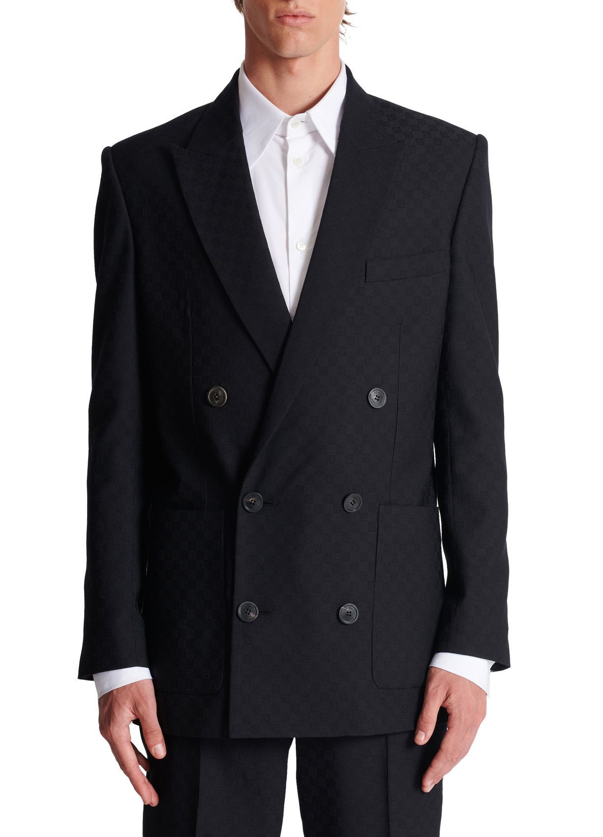 Balmain o1s1wg110125 Jacquard Monogram Blazer in Black Size US L / EU 52-54 / 3 - 2 Thumbnail