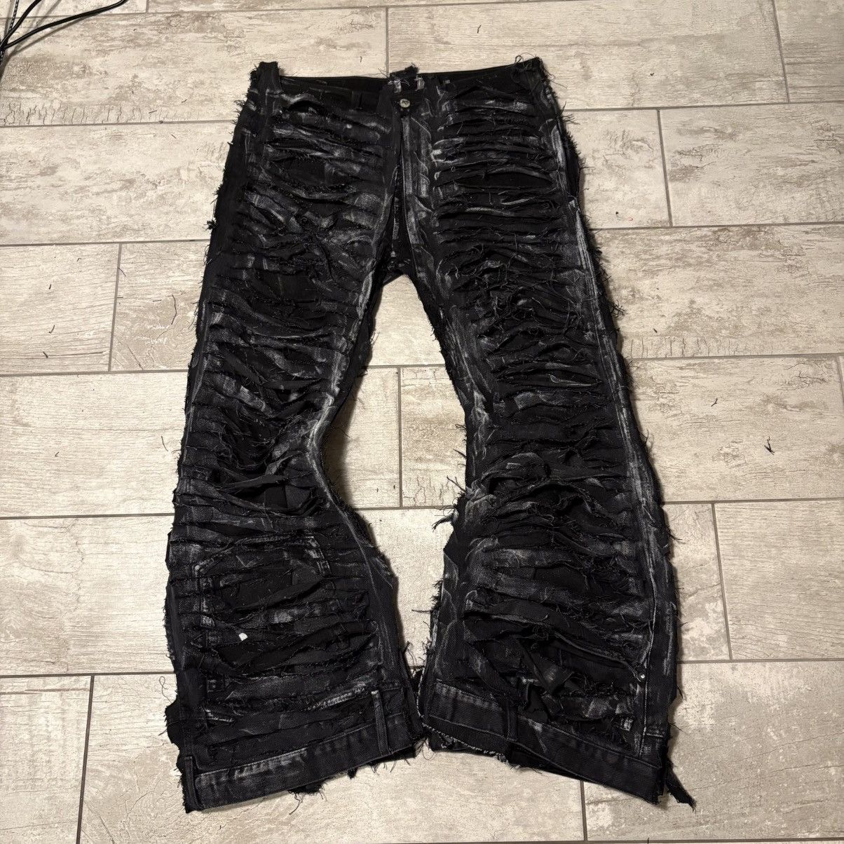 Japanese Brand distressed Black flare Jeans – Handmade Streetwear Pants Size US 36 / EU 52 - 1 Thumbnail