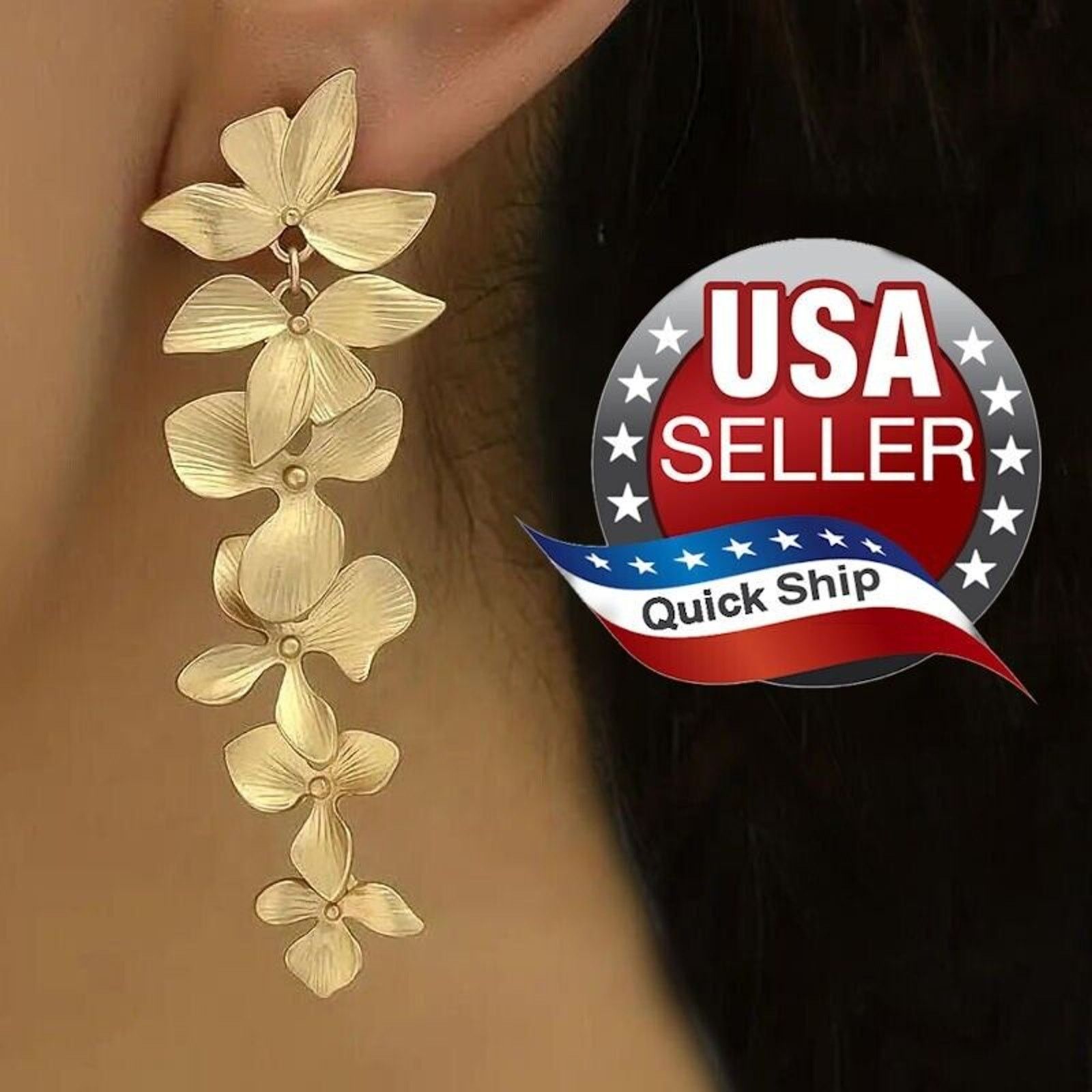 Other Elegant Golden Lilac Flower Earrings • 2-1/4" Drop • Pierced Size ONE SIZE - 1 Thumbnail