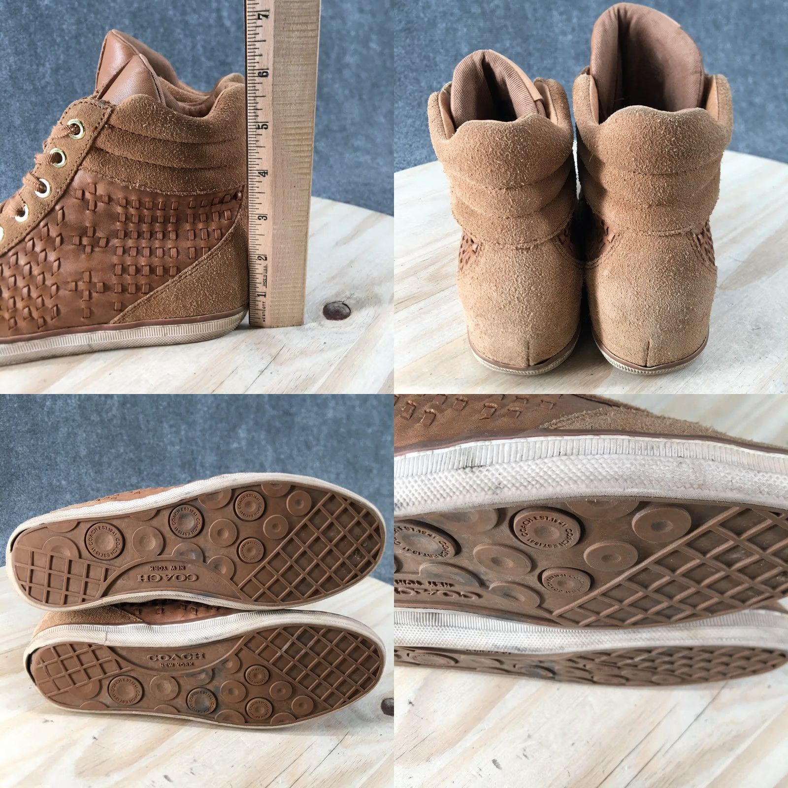 Coach Coach Boots Women’s Danae Ankle Bootie Brown Faux Leather Round Toe Lace Up 7.5 B Shoes, Flat Heel, Casual) Size US 8 / IT 38 - 8 Thumbnail