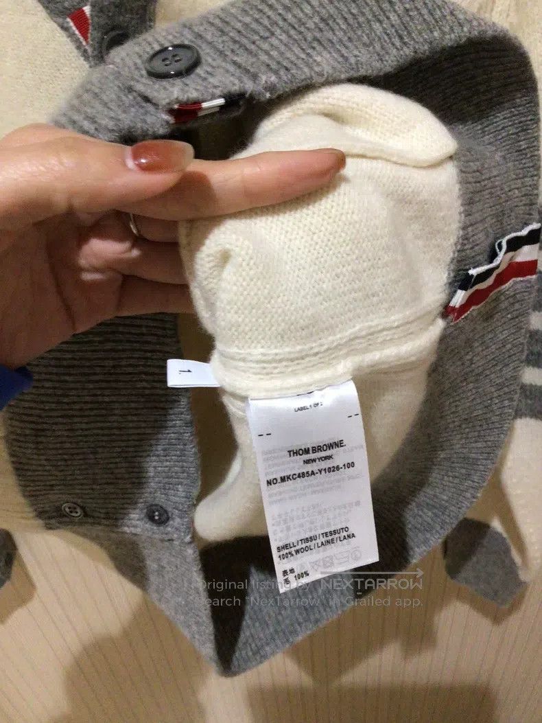 Thom Browne Thom Browne Off-White and Grey Patch Wool Open Cardigan Size US S / EU 44-46 / 1 - 7 Thumbnail