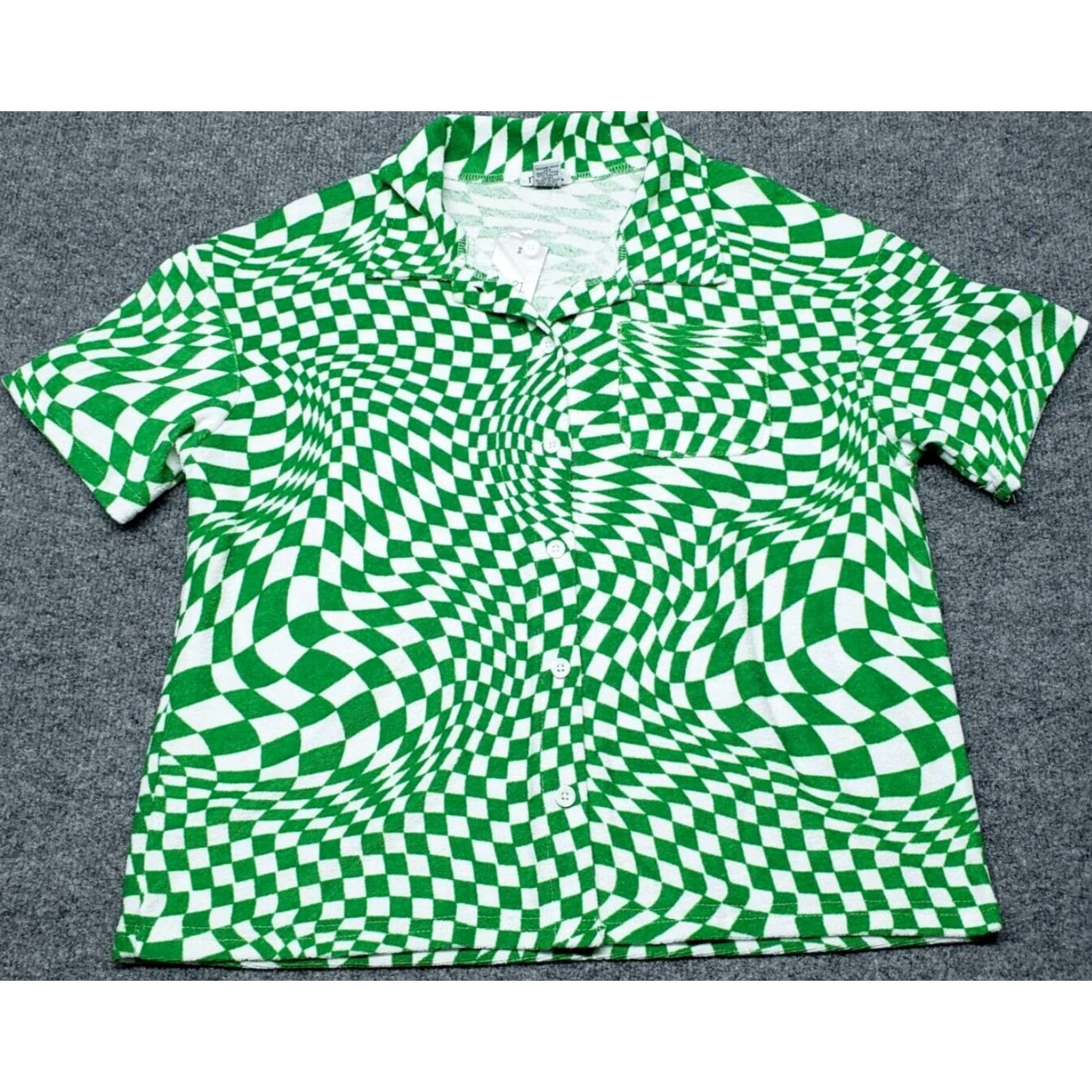 Vintage Rue21 Button-Up Shirt Blouse Womens XS Green Checkered Short Sleeve Collared New Size XS / US 0-2 / IT 36-38 - 2 Thumbnail