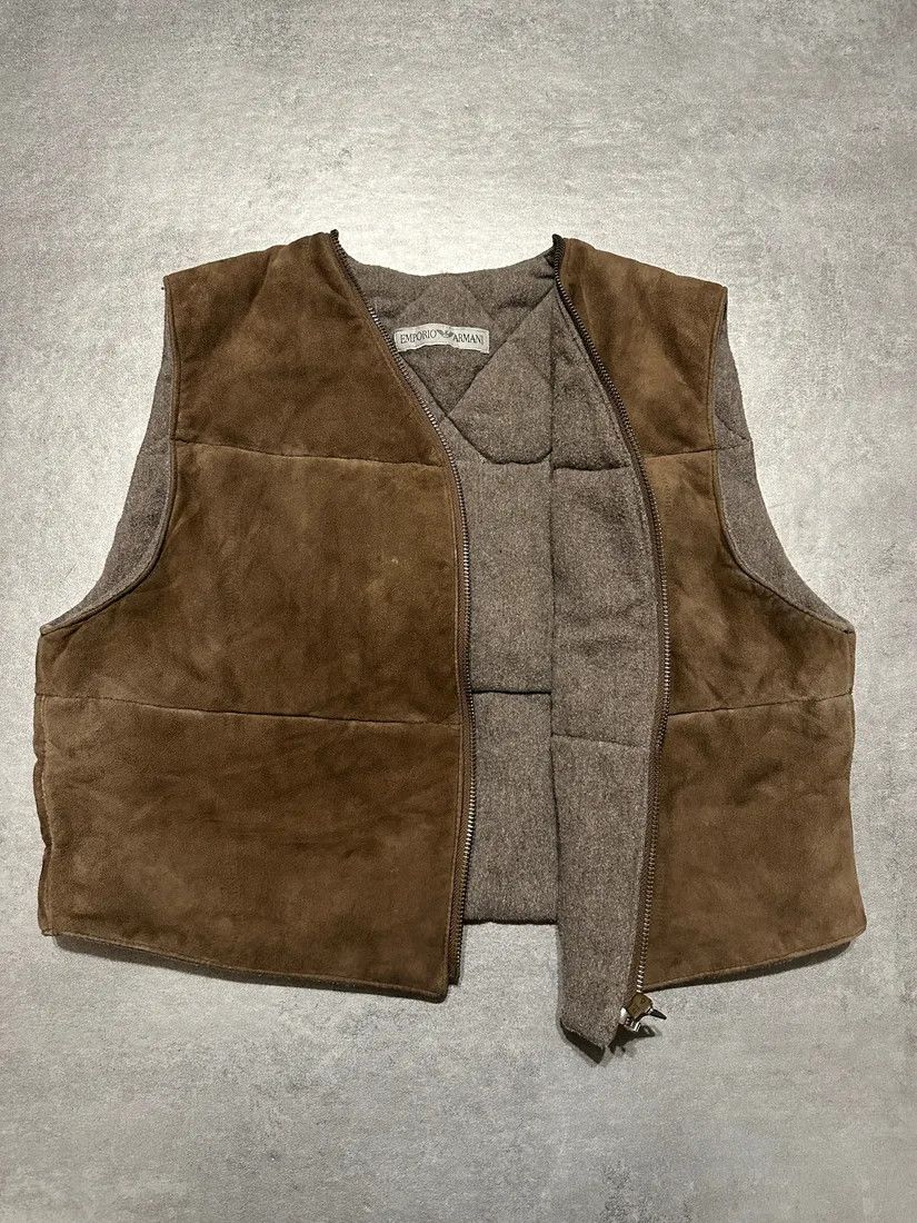Emporio Armani × Vintage 1990s Emporio Armani Suede Brown Leather Vest Size US S / EU 44-46 / 1 - 2 Thumbnail