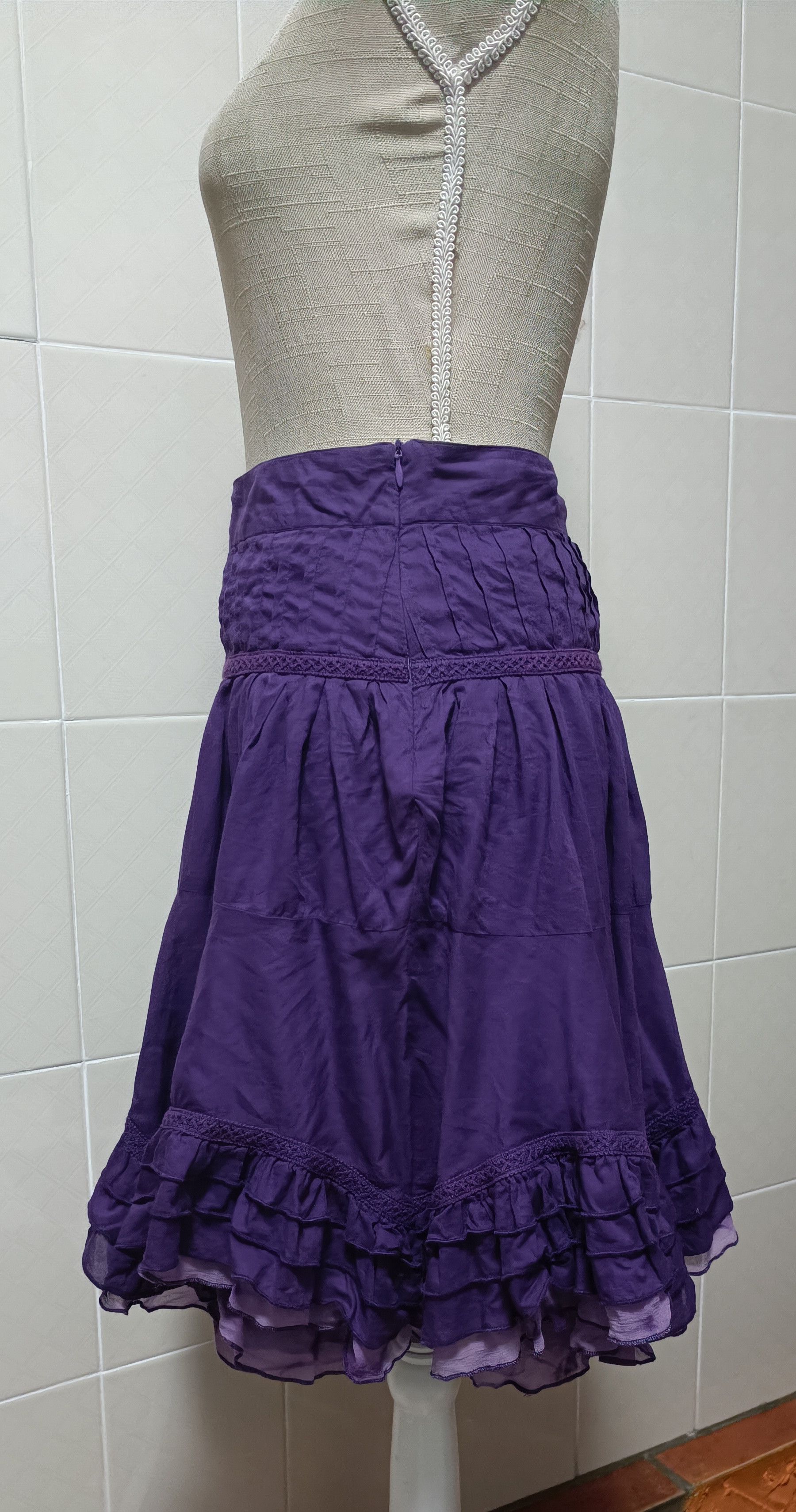 Jean Paul Gaultier Purple cotton skirt with silk ruffles Size 26" / US 2 / IT 38 - 5 Thumbnail
