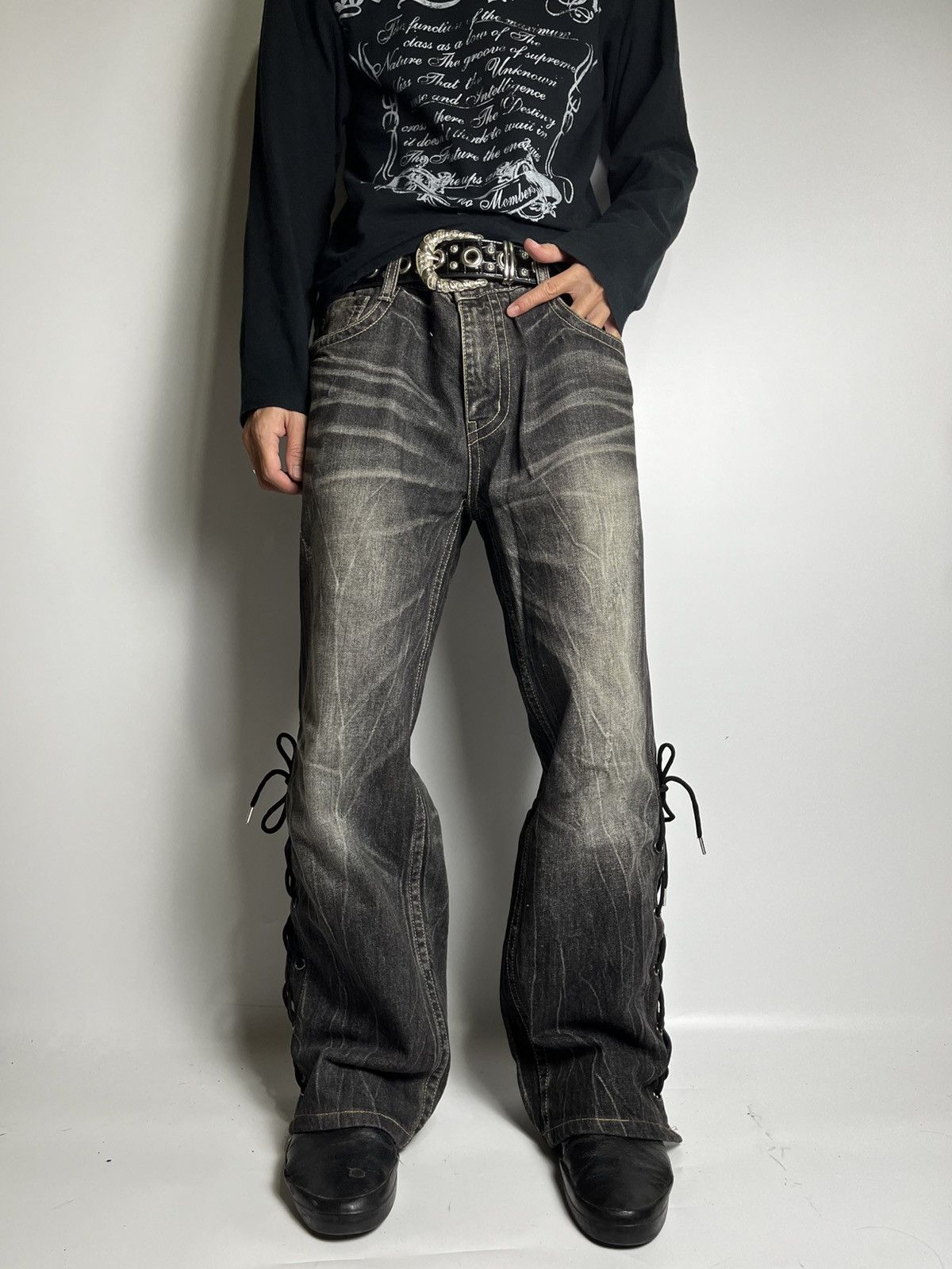 パンツ 00s archive Oil coating denim vkei Japanese Brand Lace up pasta denim pant vkei style japanese brand