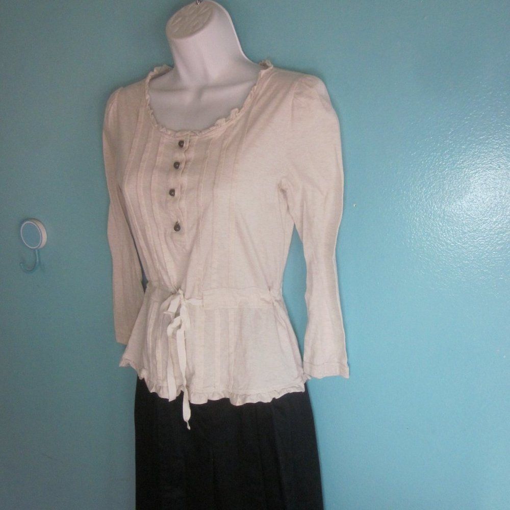 Marc Jacobs Marc Jacobs Size S Cotton Cream 3/4 Sleeve Blouse with Peplum Tie Waist Size S / US 4 / IT 40 - 8 Thumbnail