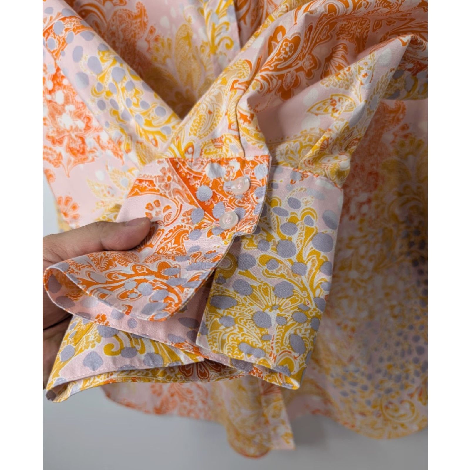 Vintage Chico’s Blouse Shirt Womens 2 Paisley No Iron Chic Stretch Button 3/4 Sleeve Collared Orange Cotton Spandex Size XS / US 0-2 / IT 36-38 - 3 Thumbnail