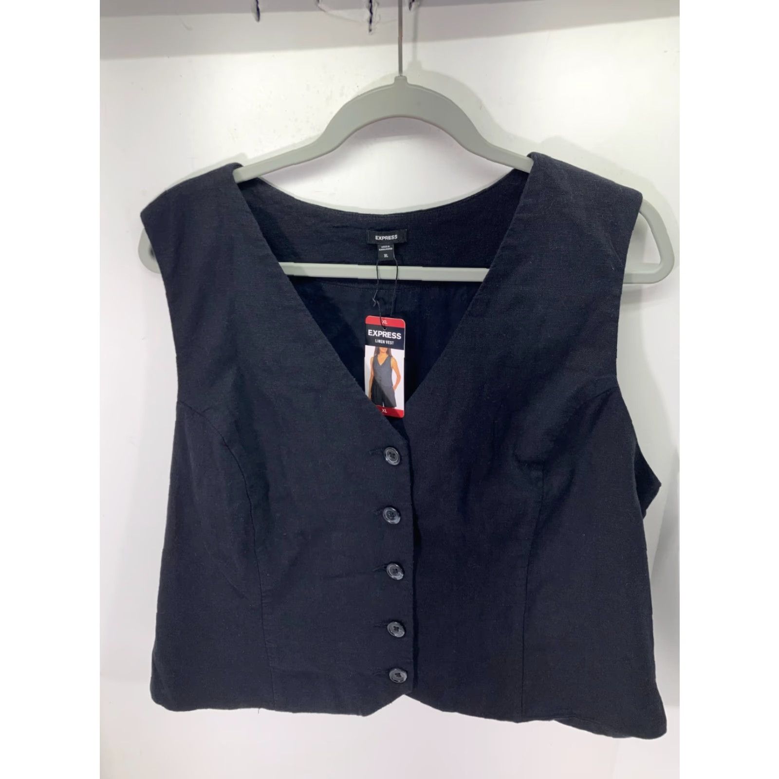 Express Express Linen Vest Womens XL Black Button Front V-Neck Classic Look NWT Size XL / US 12-14 / IT 48-50 - 2 Thumbnail
