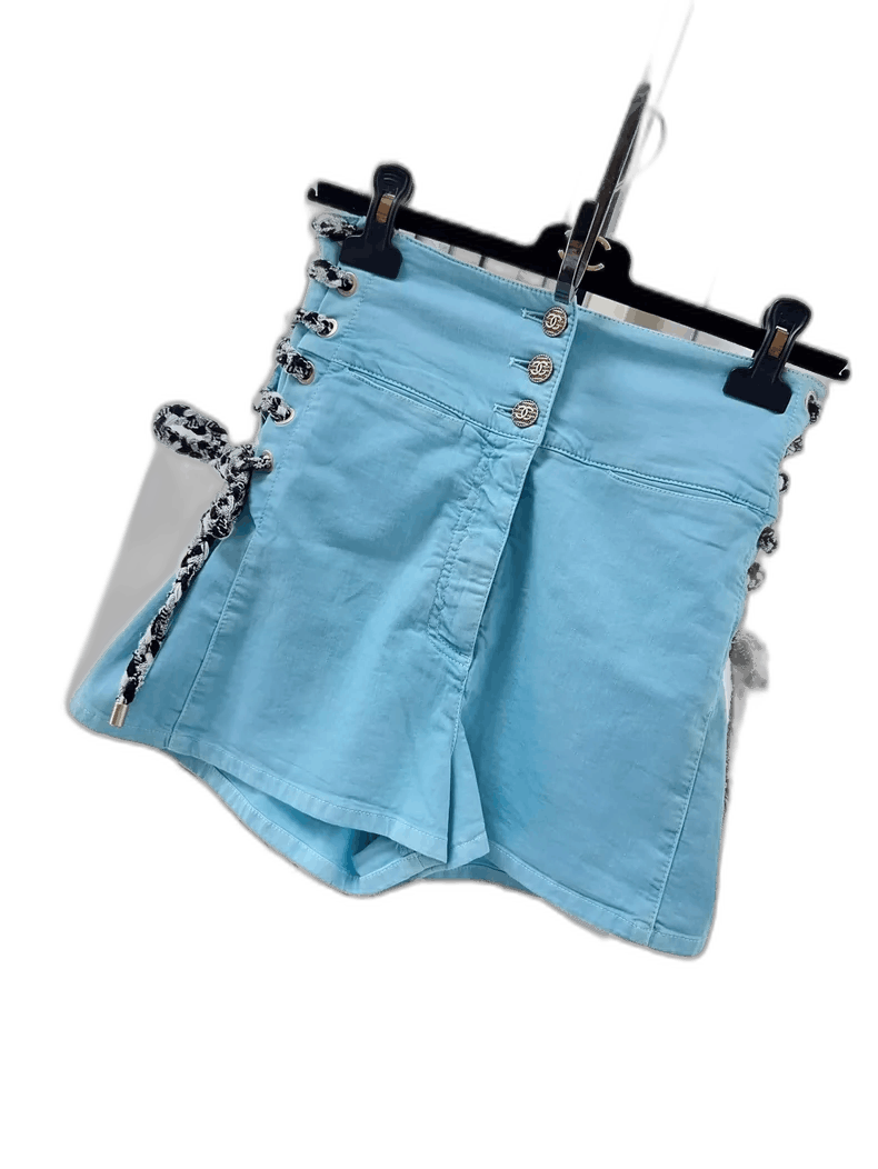 Chanel Chanel Blue High-Waisted Side Tie Shorts Size 36" / US 14 / IT 50 - 1 Thumbnail