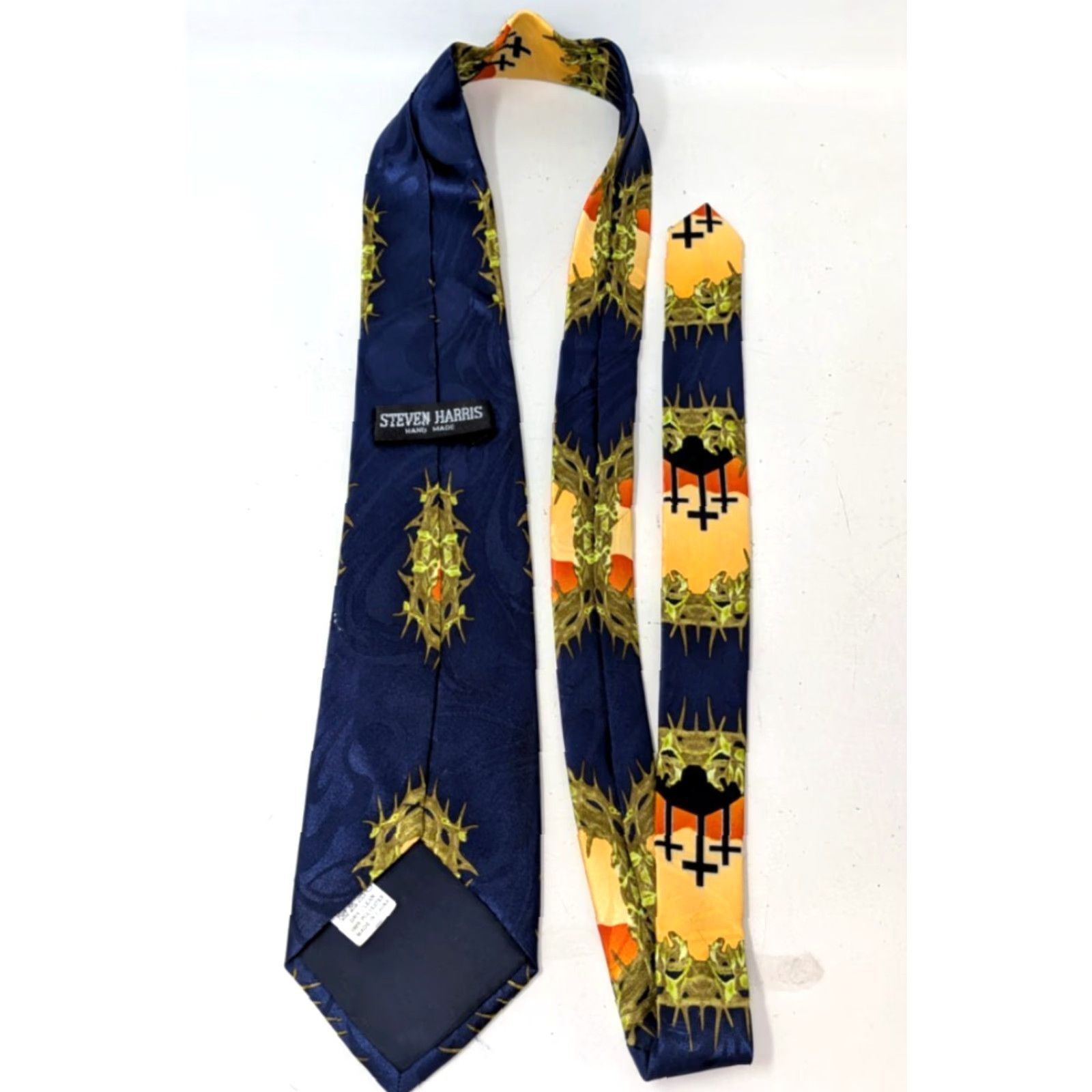 Vintage VINTAGE Steven Harris Crown of Thorns Cross Religious Polyester Mens Neck Tie Size ONE SIZE - 5 Thumbnail