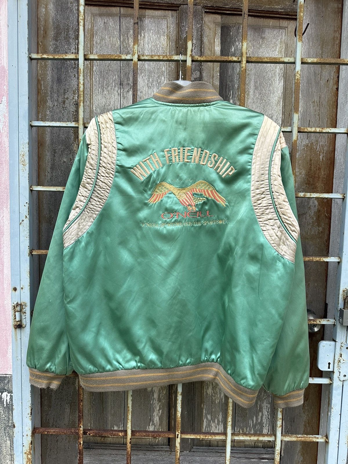 O'Neill Vintage Oneill Shower Used Faded Green Bomber Jacket Z11 Size US L / EU 52-54 / 3 - 4 Thumbnail